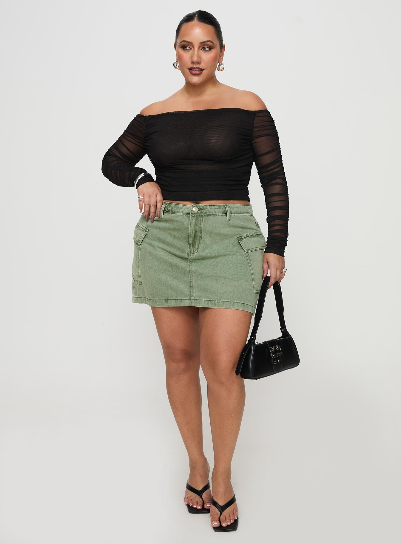 Zakai Cargo Denim Mini Skirt Green Curve - Image 3
