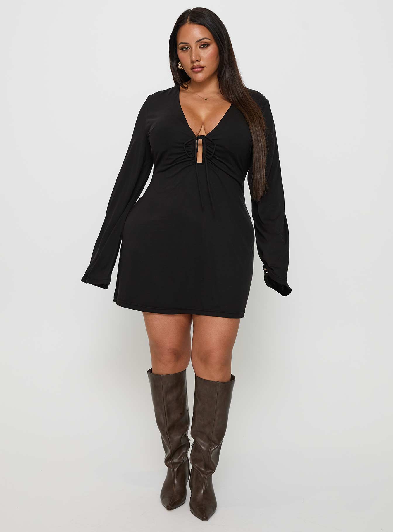 Dafnie Long Sleeve Mini Dress Black Curve - Image 3