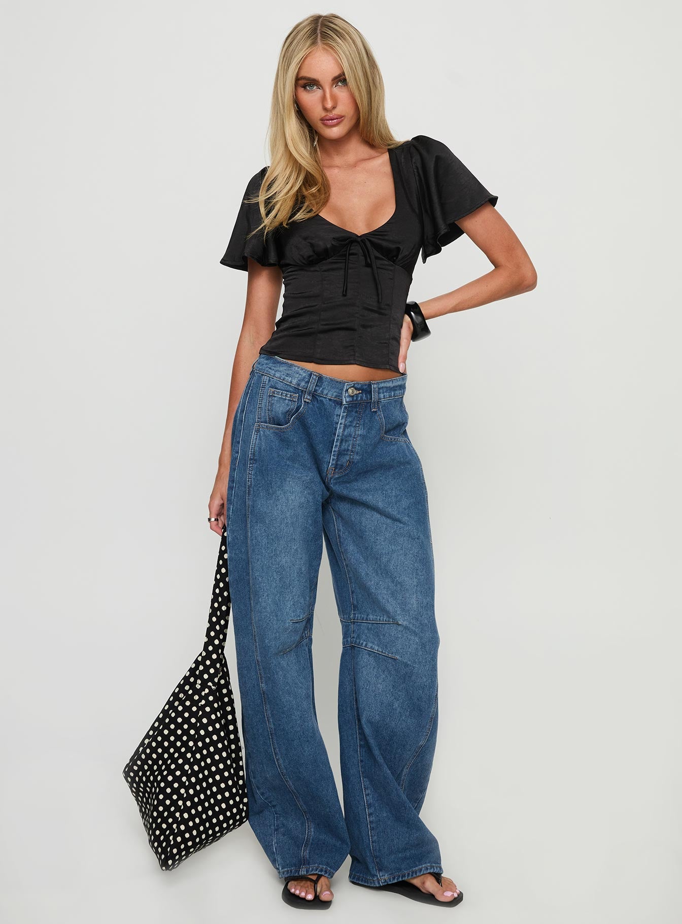 Sun Will Rise Tie Detail Top Black - Image 2