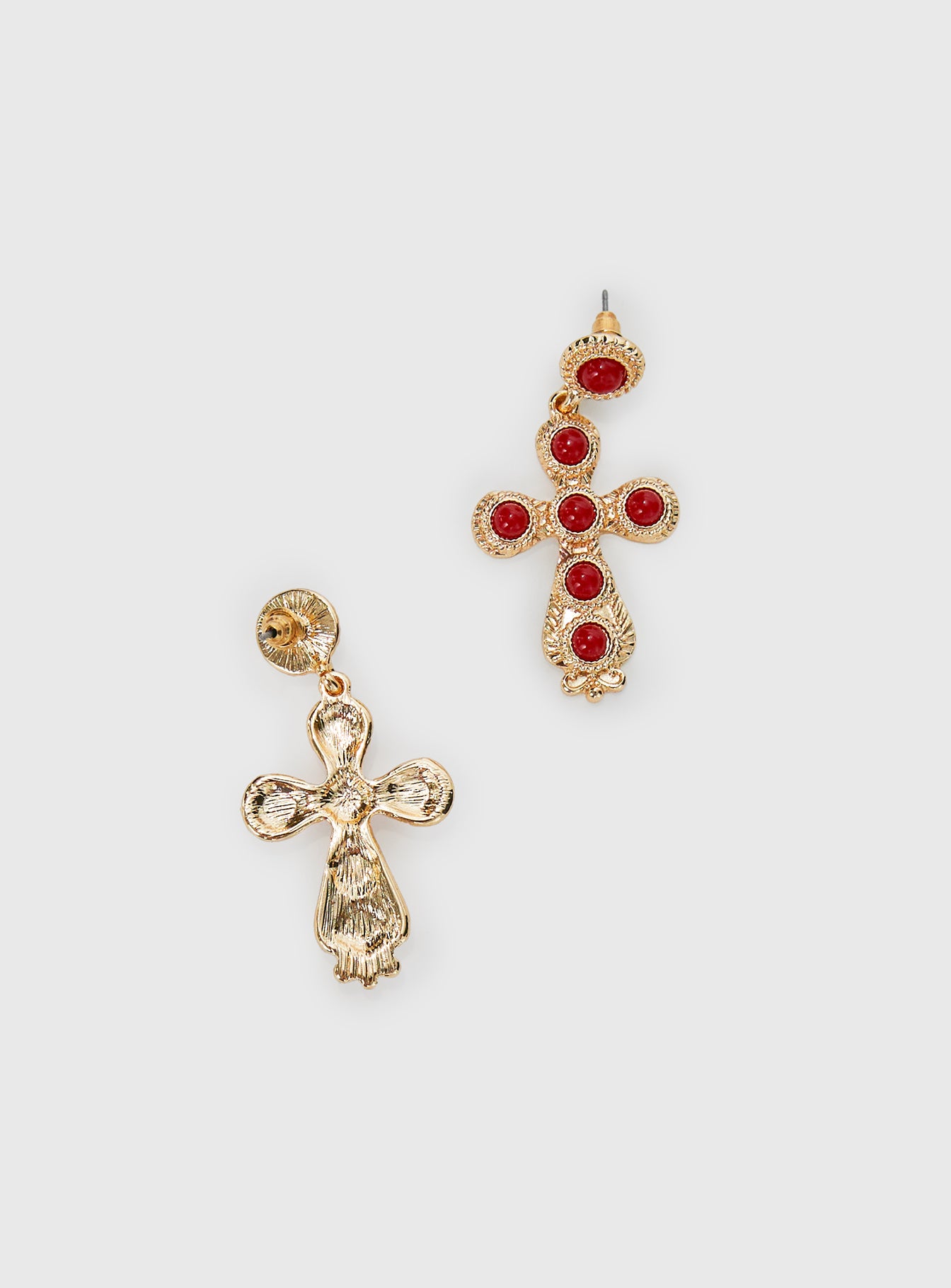 Oakwood Cross Earrings Gold / Red - Image 3