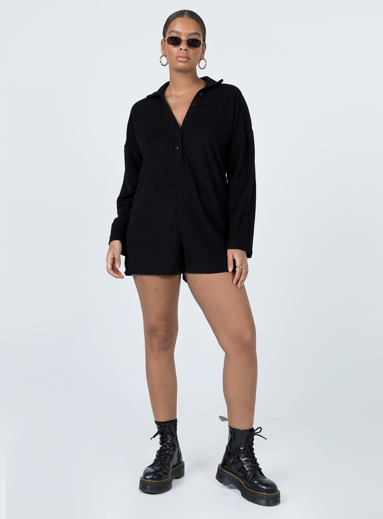 Kegan Long Sleeve Terry Romper Black - Image 2