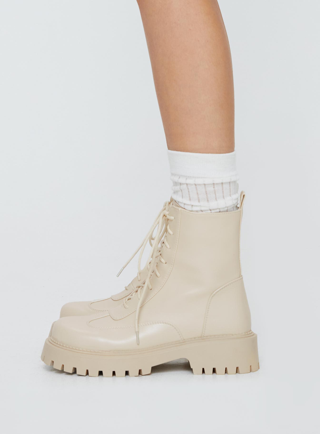 Dovie Combat Boots Ecru - Image 3