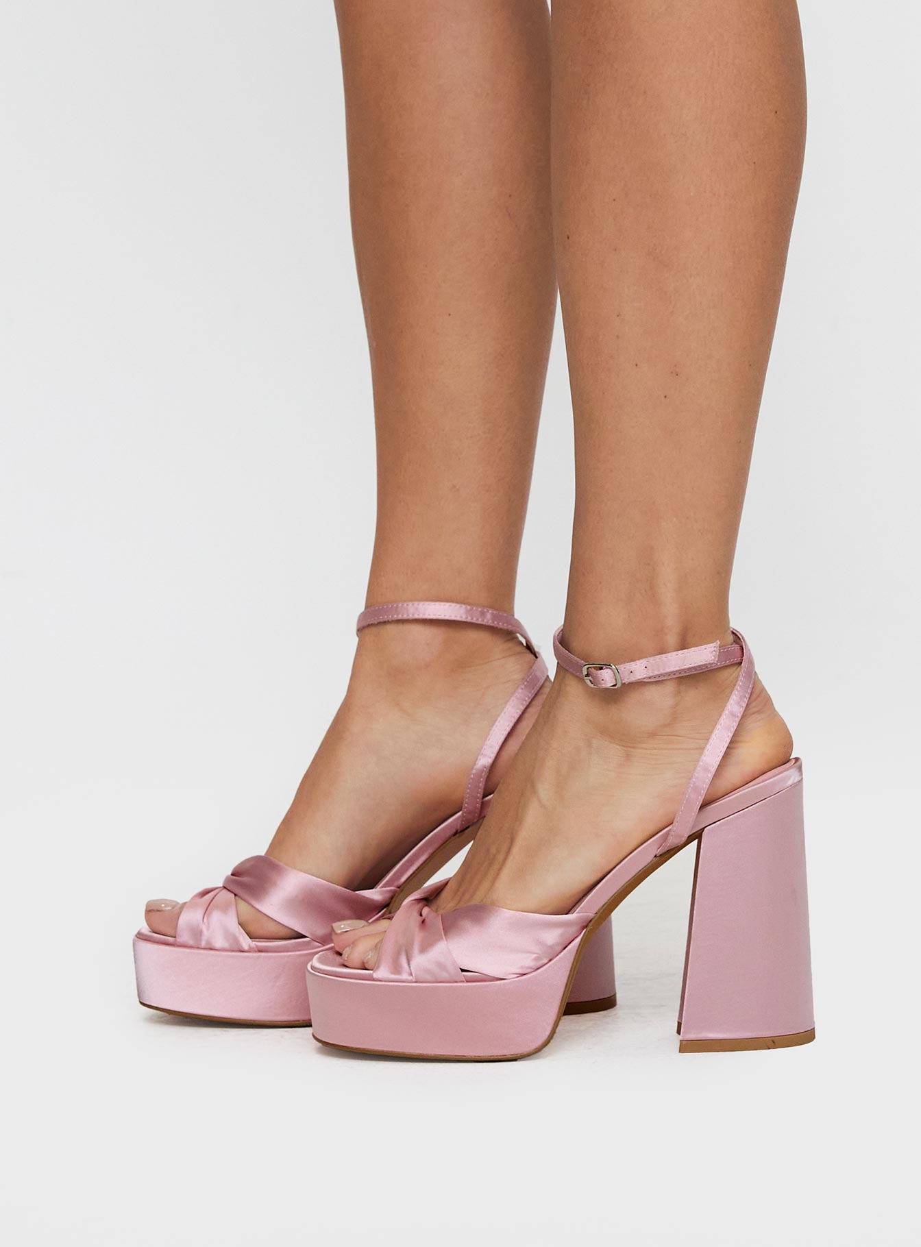 Everlasting Satin Platform Heels Baby Pink - Image 3