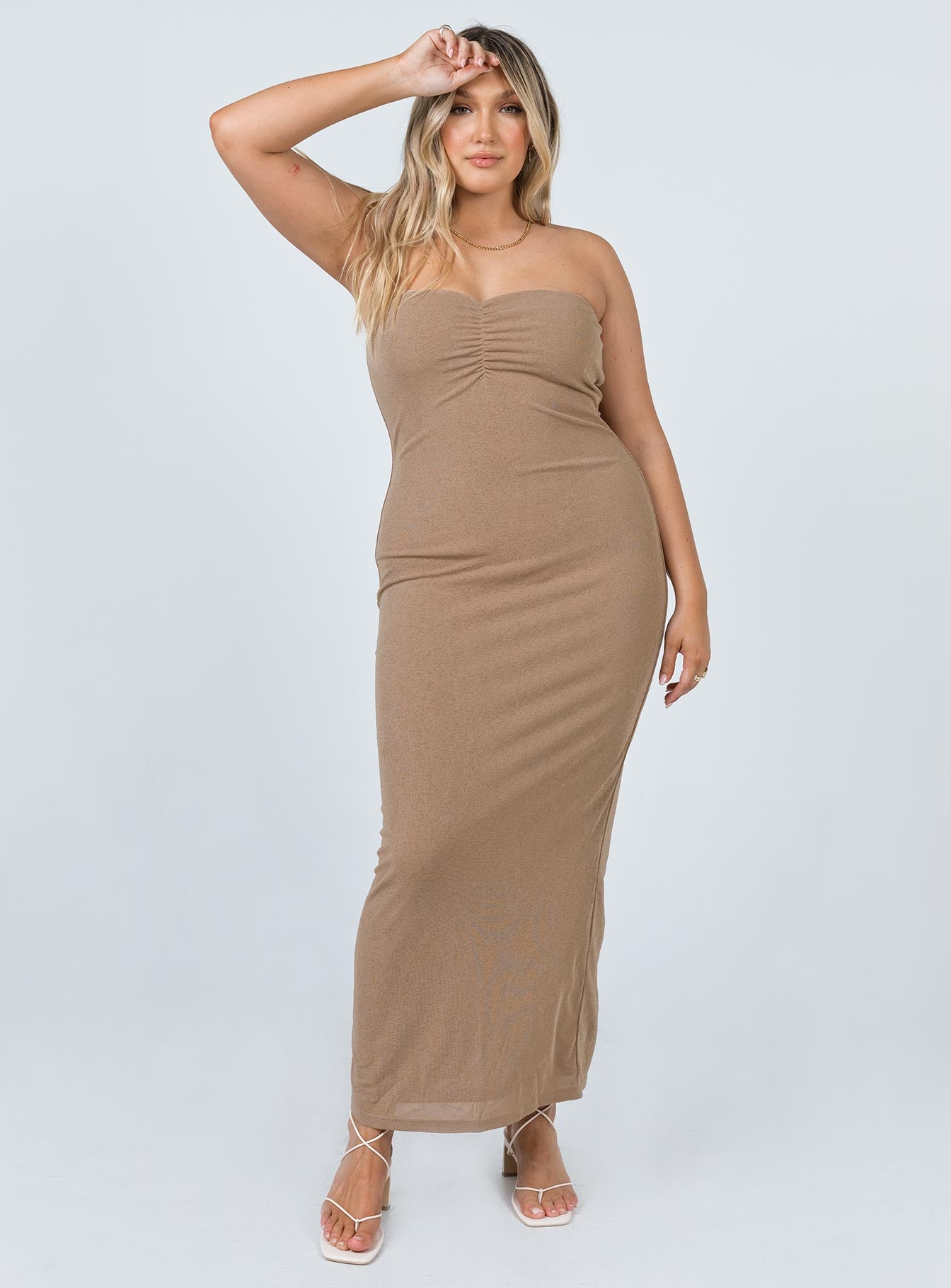Charm Strapless Maxi Dress Brown - Image 4