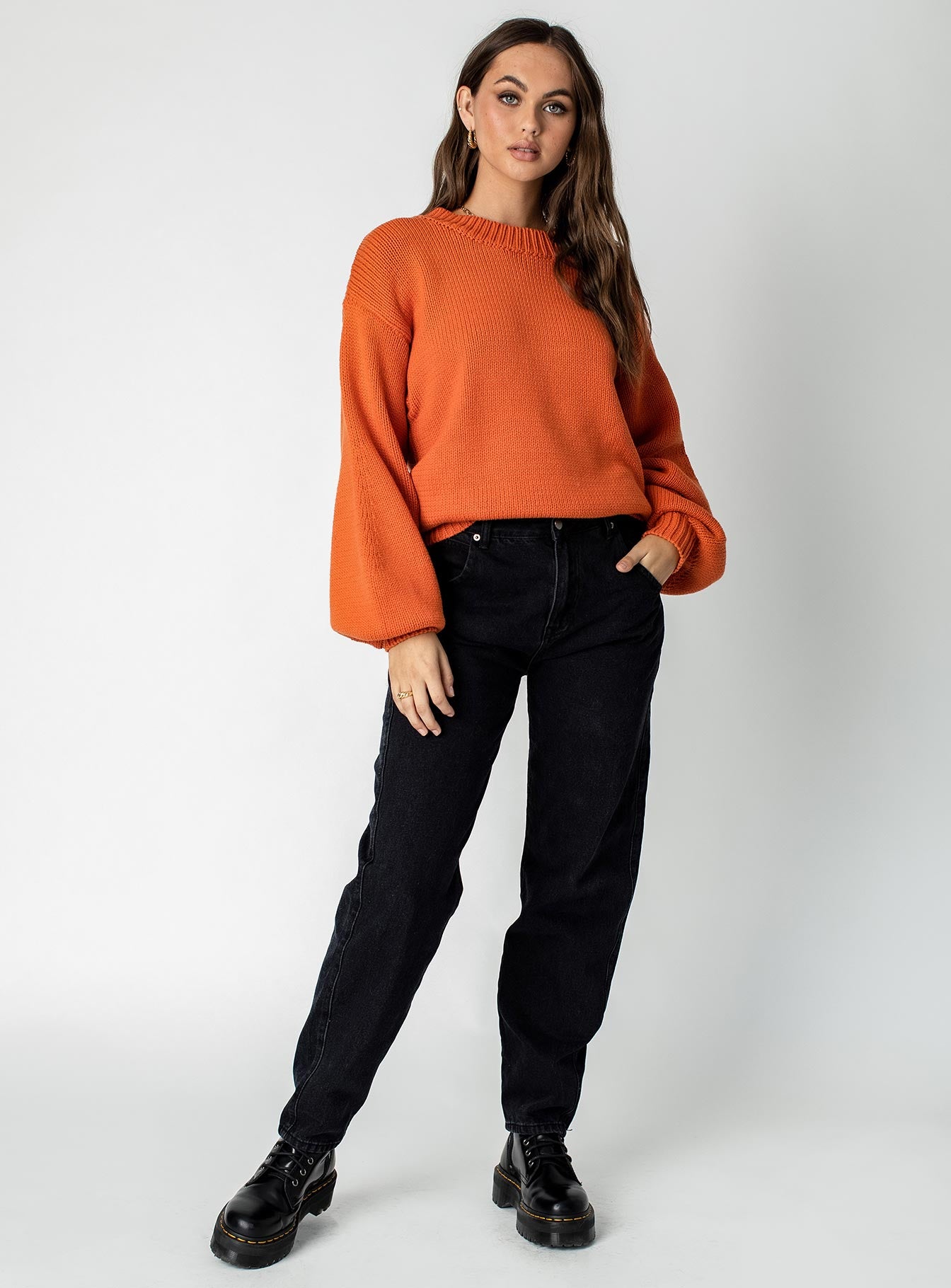 Harmony Balloon Sleeve Knit Sweater Orange - Image 2