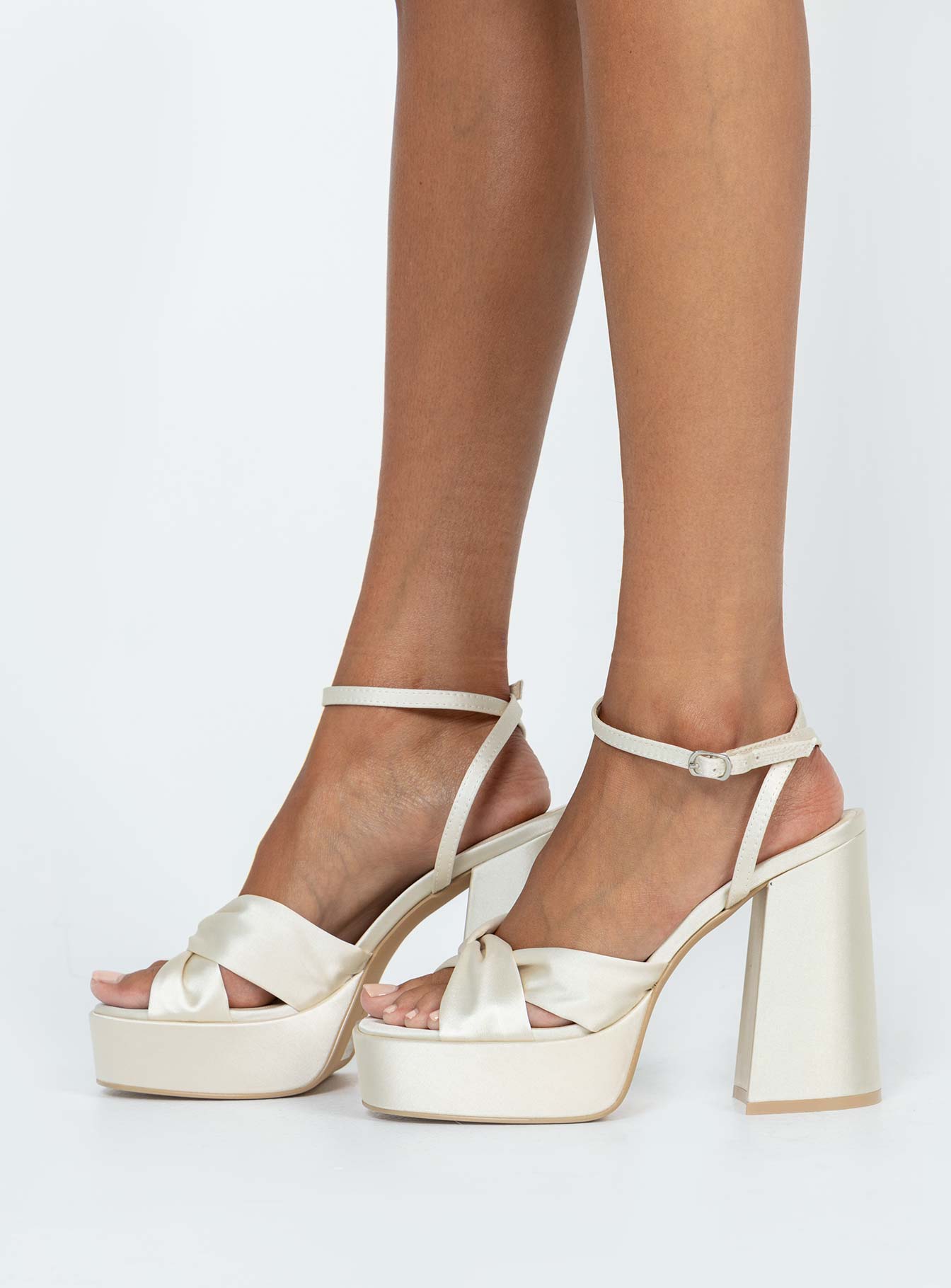 Everlasting Satin Platform Heels Champagne - Image 3