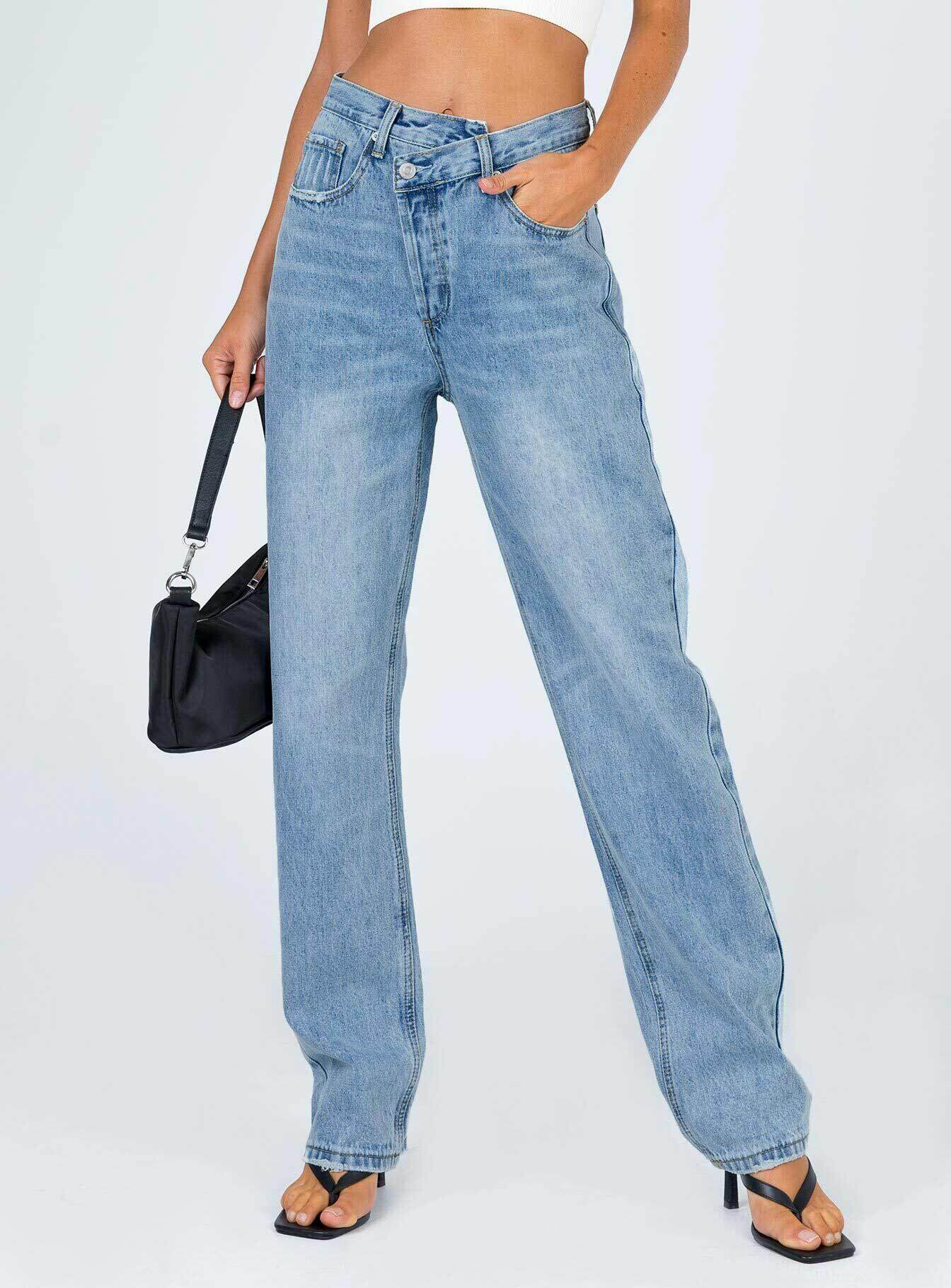 Holly Asymmetric Straight Leg Jean Light Wash Denim - Image 2
