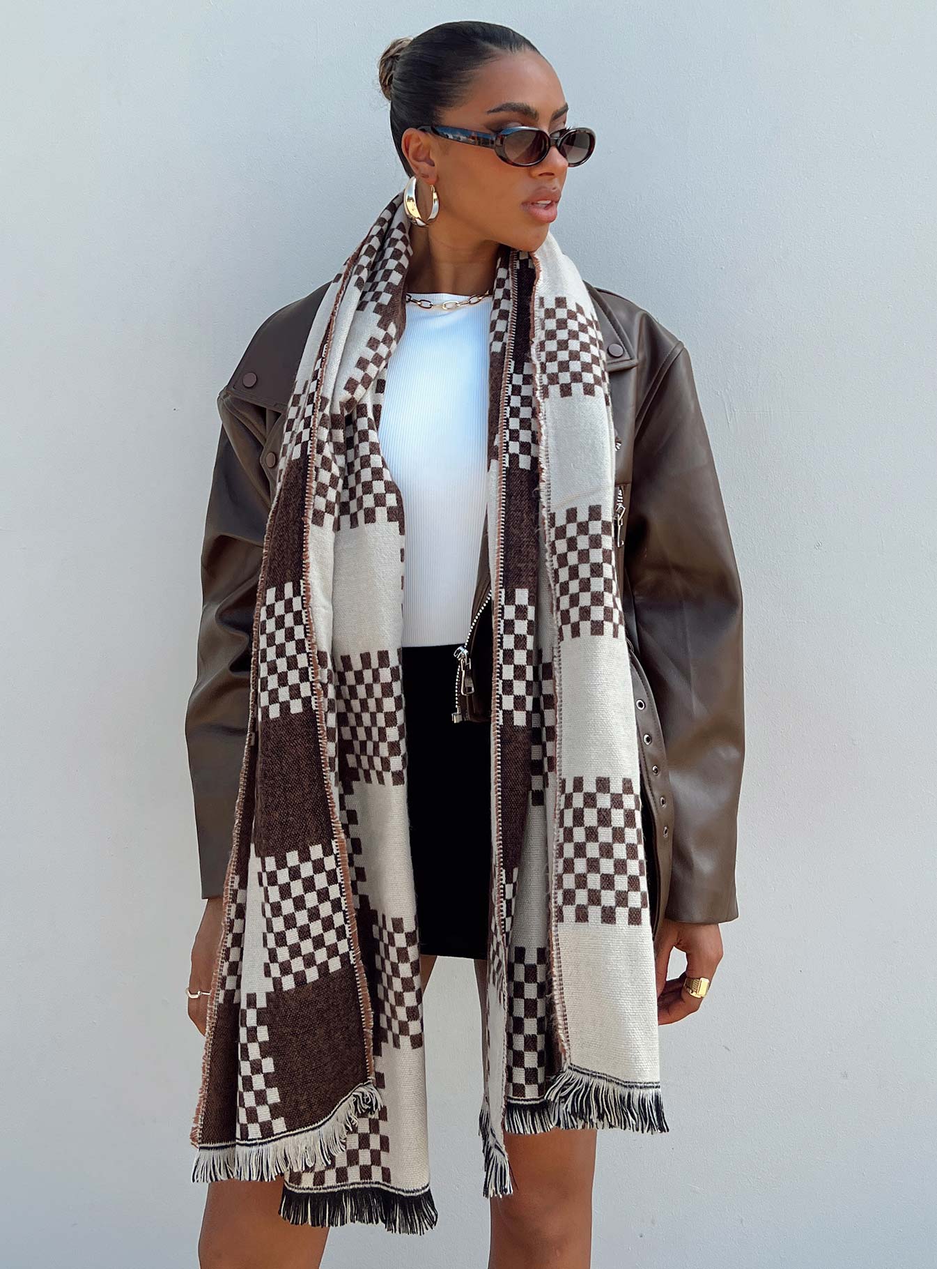 Ruthie Check Scarf Brown / White - Image 2