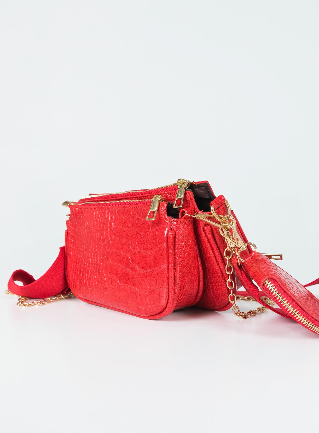 Harvey Croc Multi Pocket Bag Red - Image 3