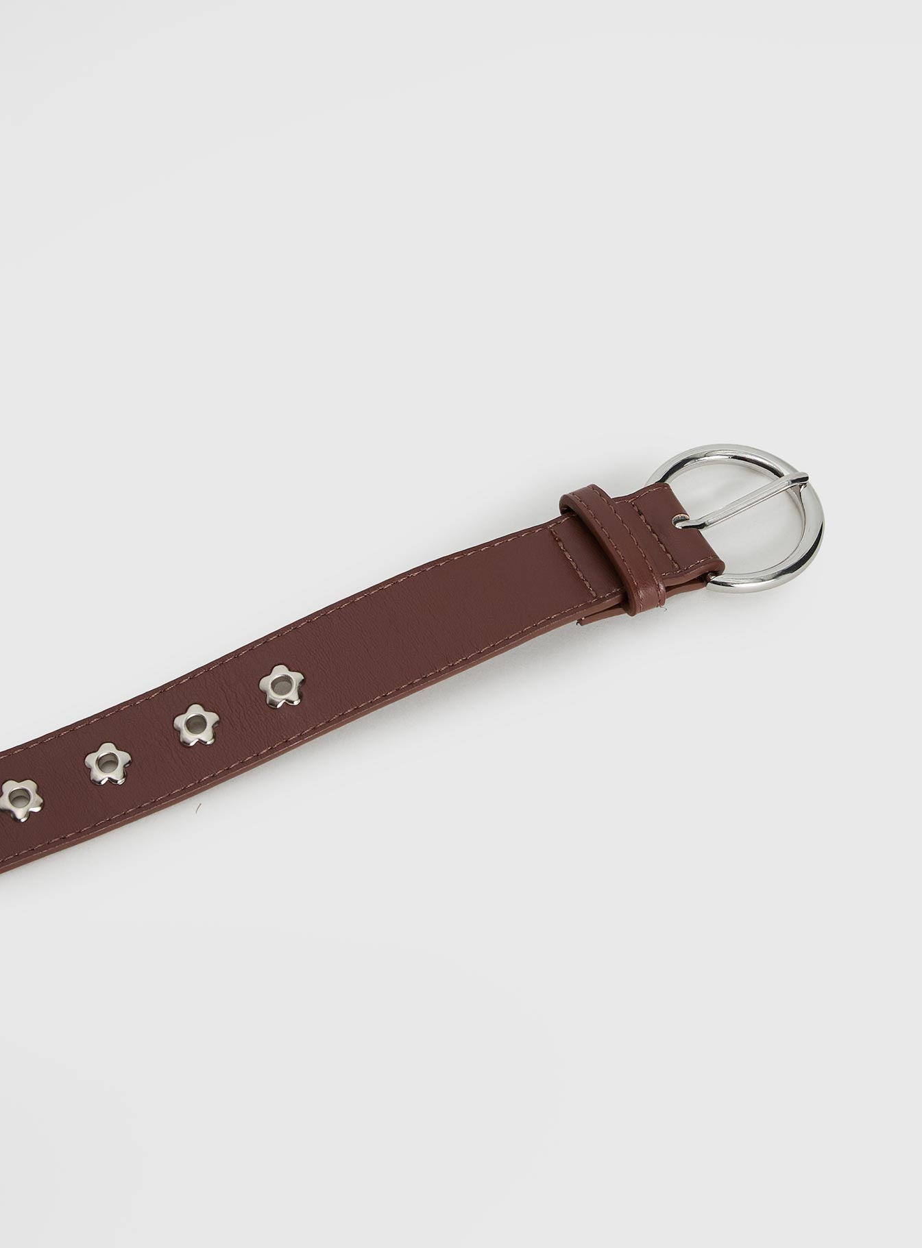 Alstro Faux Leather Flower Studded Belt Brown / Silver - Image 3