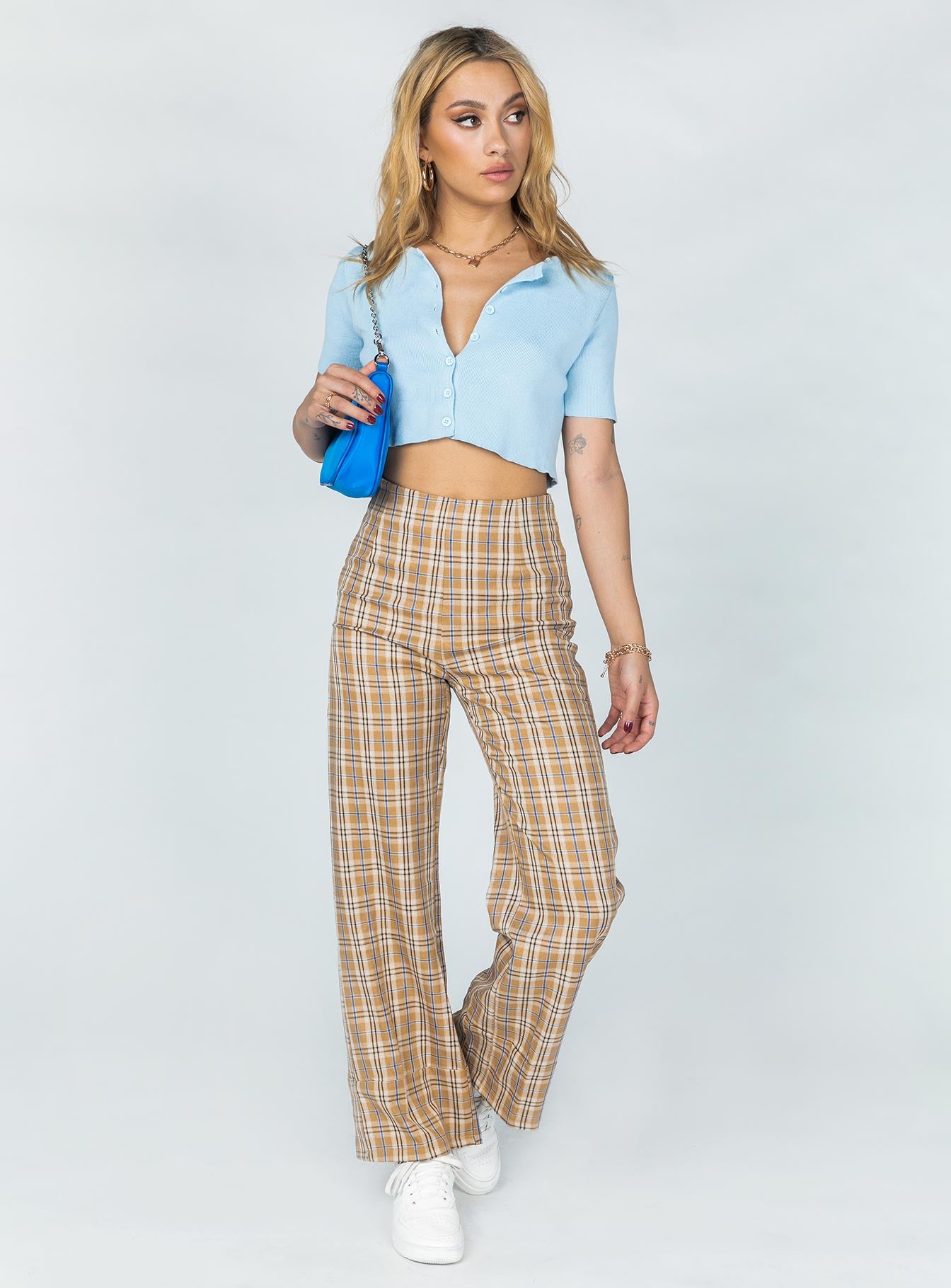 Euros Pants Brown Check - Image 3