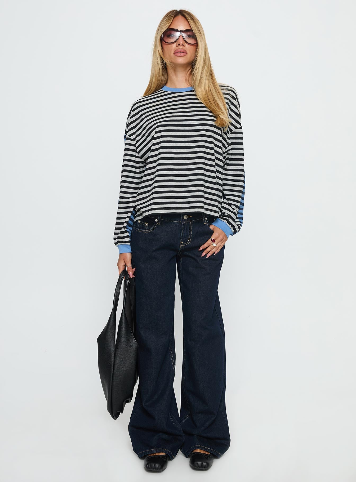 Taysha Long Sleeve Top Black / Grey Stripe - Image 3