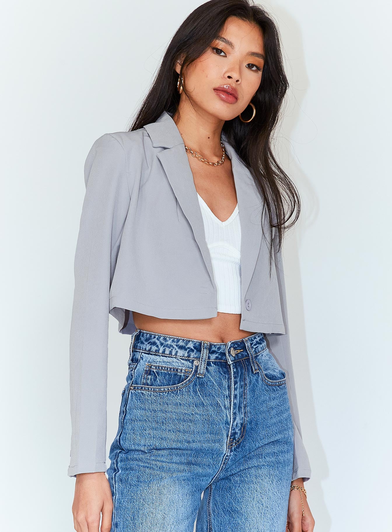 The City Cropped Blazer Grey - Image 2
