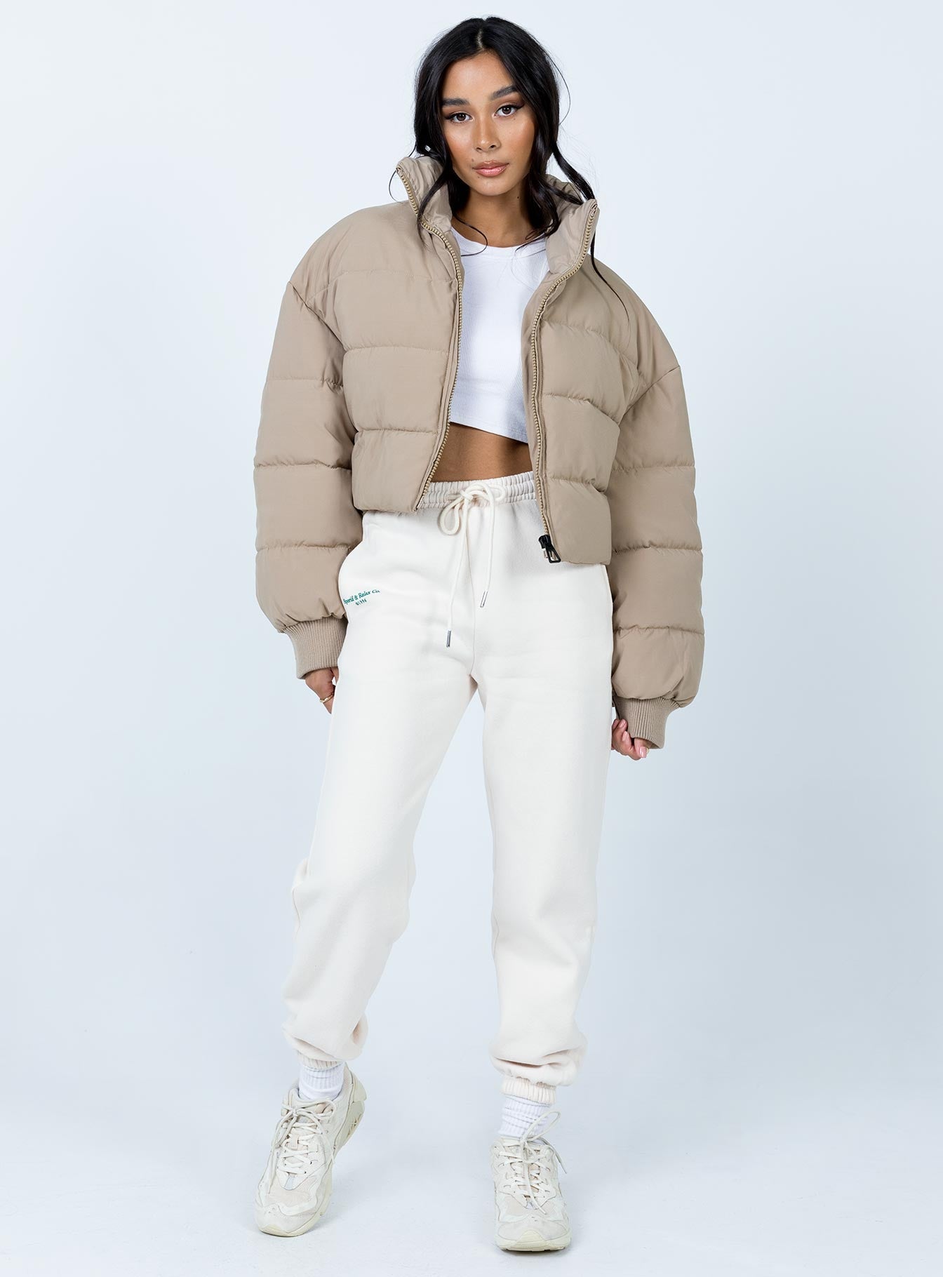 Georgia Cropped Puffer Jacket Beige - Image 4