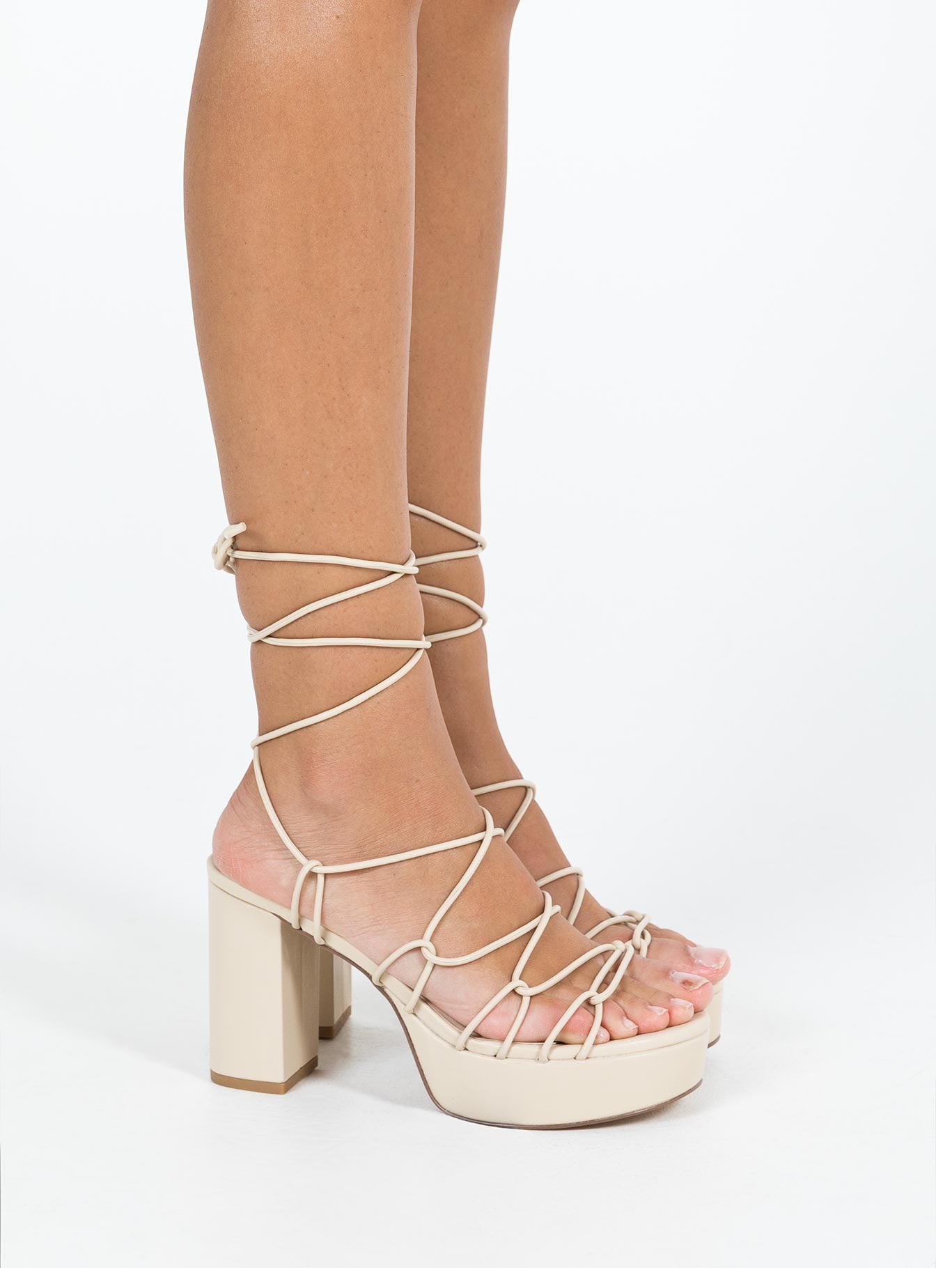 Jae Platform Strappy Heels Cream - Image 3