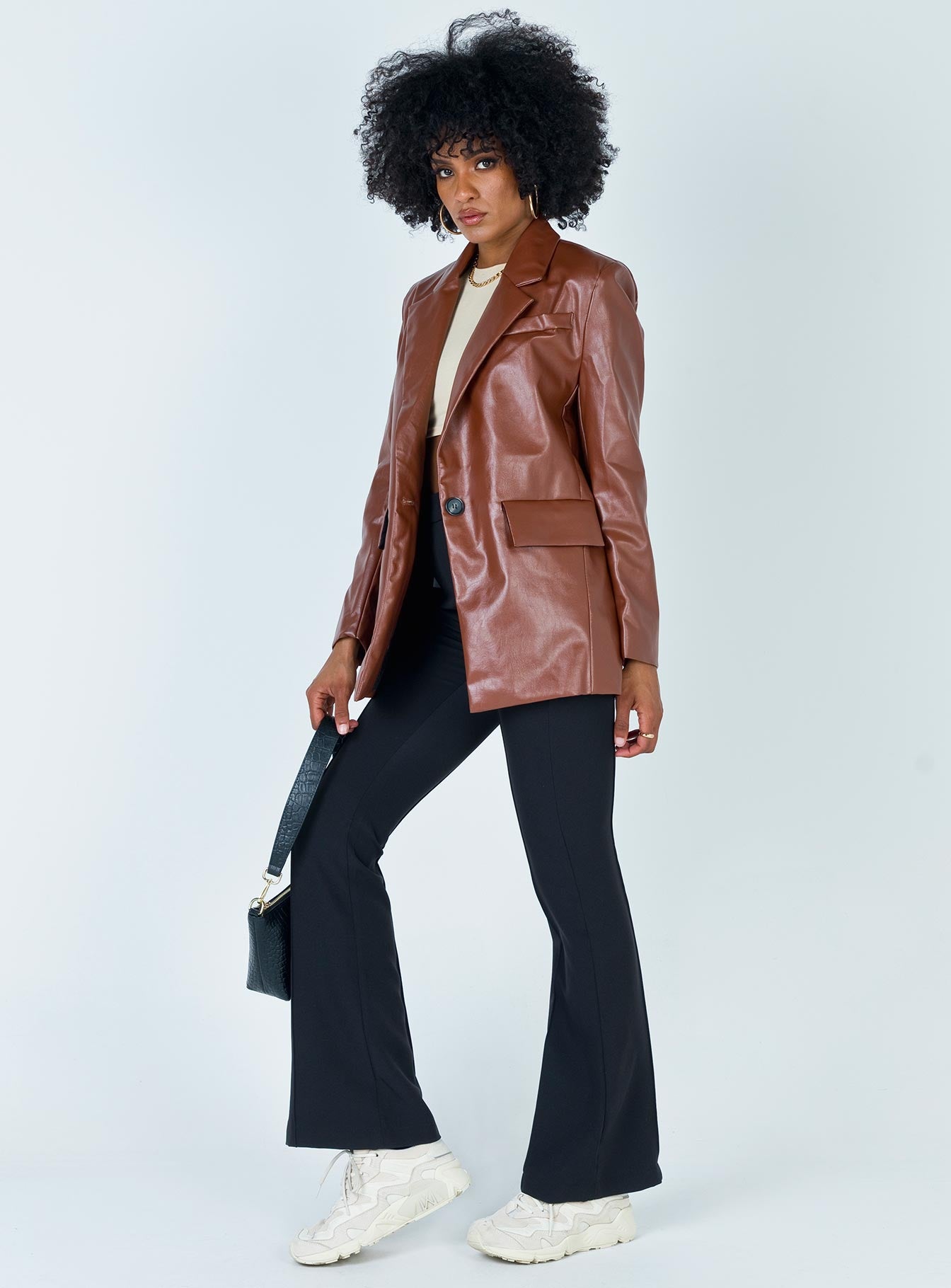 Jocelyn Faux Leather Blazer Brown - Image 7
