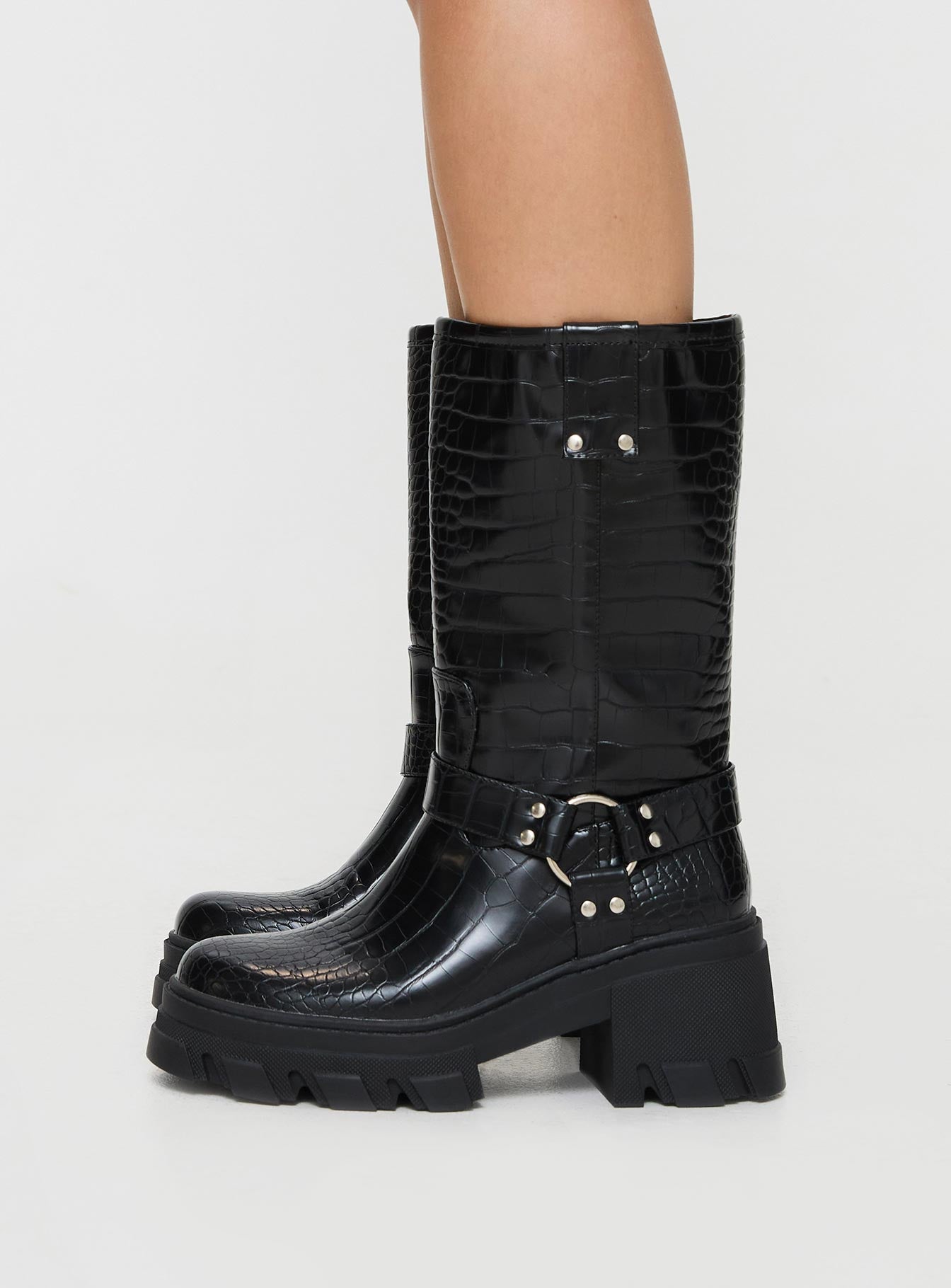 Boyfriend Boots Black Croc - Image 3