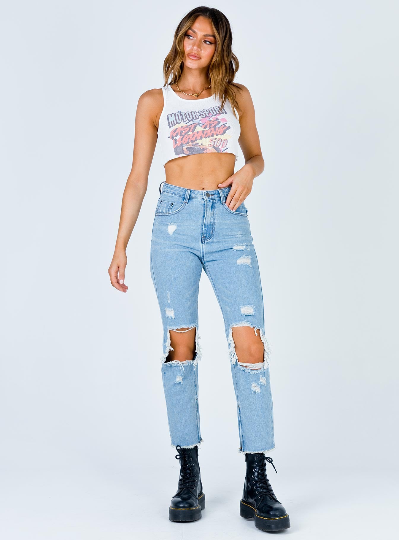 Erissa Knee Rip Jeans Light Wash Denim - Image 2