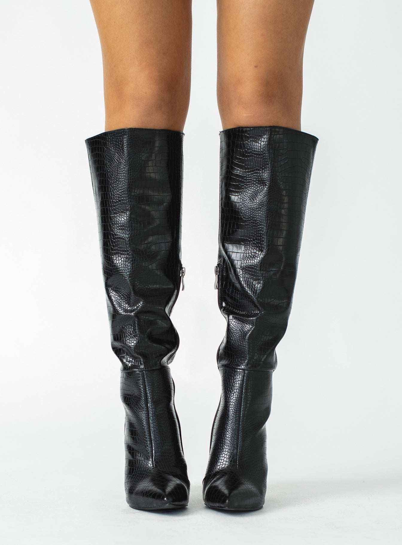 Billini Milla Croc Knee High Boots Black - Image 3