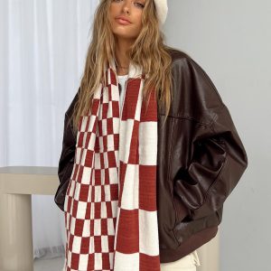 Sage Check Scarf Red / White