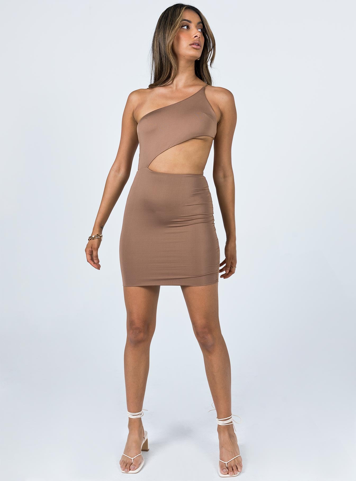 Mia Asymmetrical Mini Dress Brown - Image 3