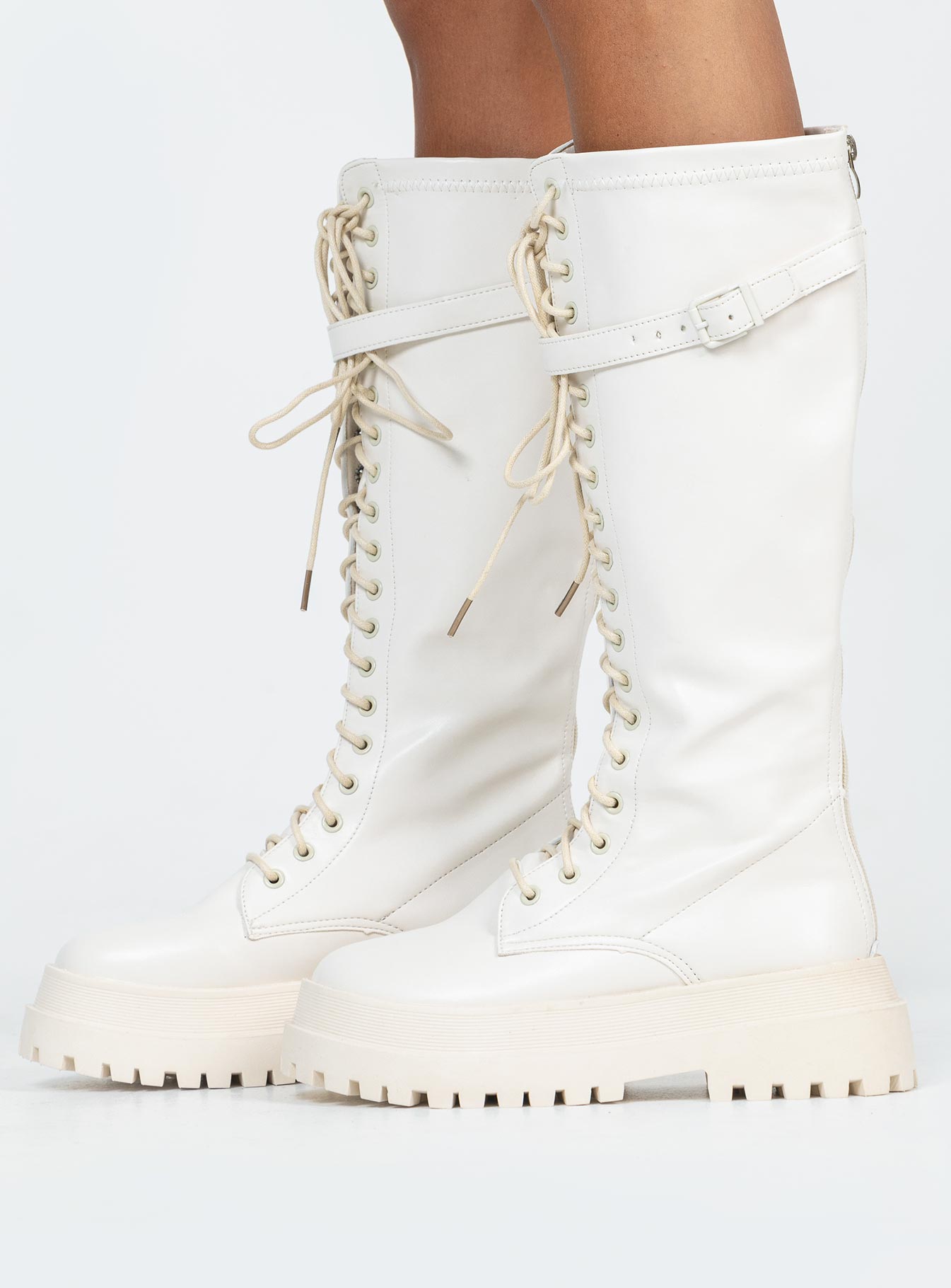 Fulton Lace Up Boots Cream - Image 3