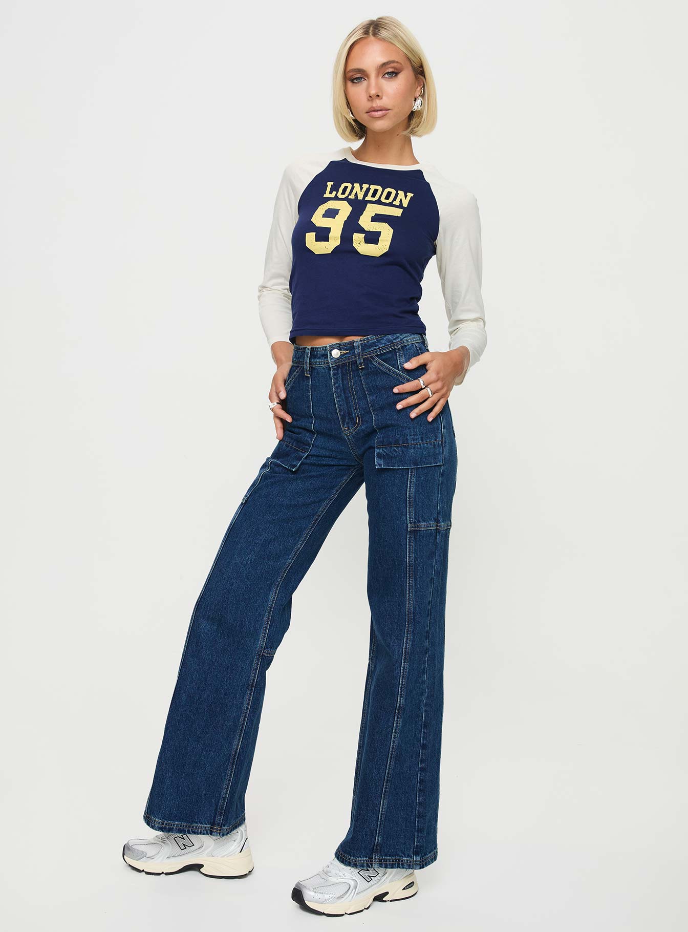 Chad High Rise Wide Leg Cargo Jeans Dark Wash Denim - Image 3