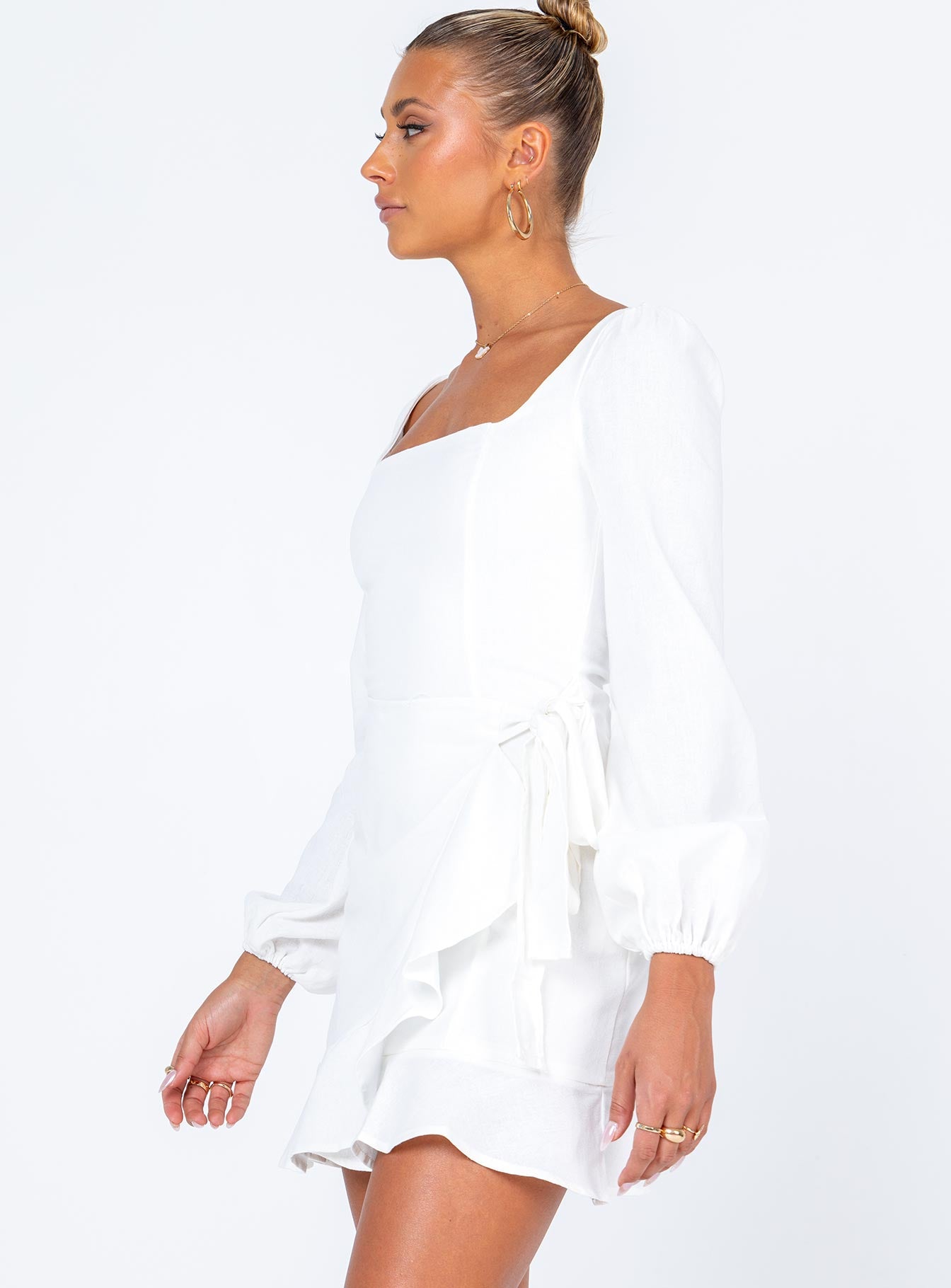 The Villa Long Sleeve Mini Dress White - Image 5