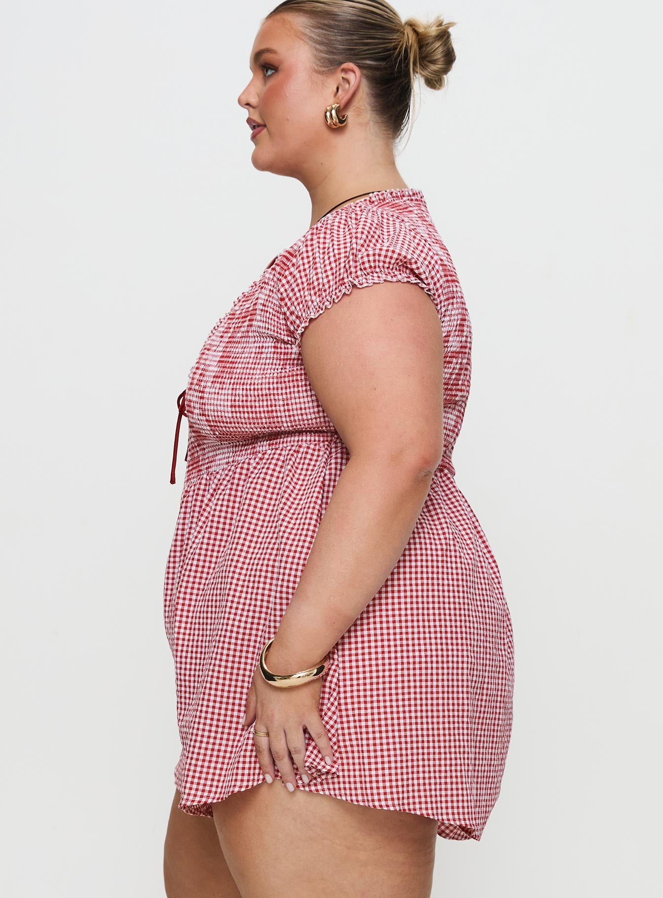 Wescott Gingham Playsuit Red / White Curve - Image 4