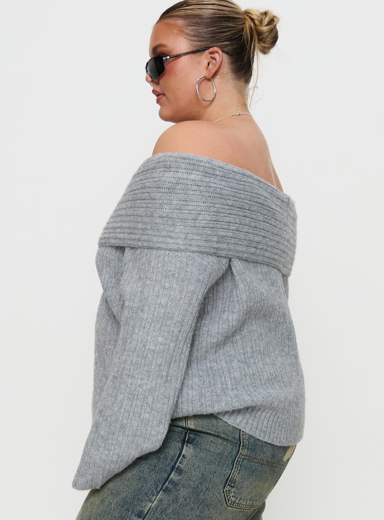 Snowie Off Shoulder Knit Sweater Grey Curve - Image 3