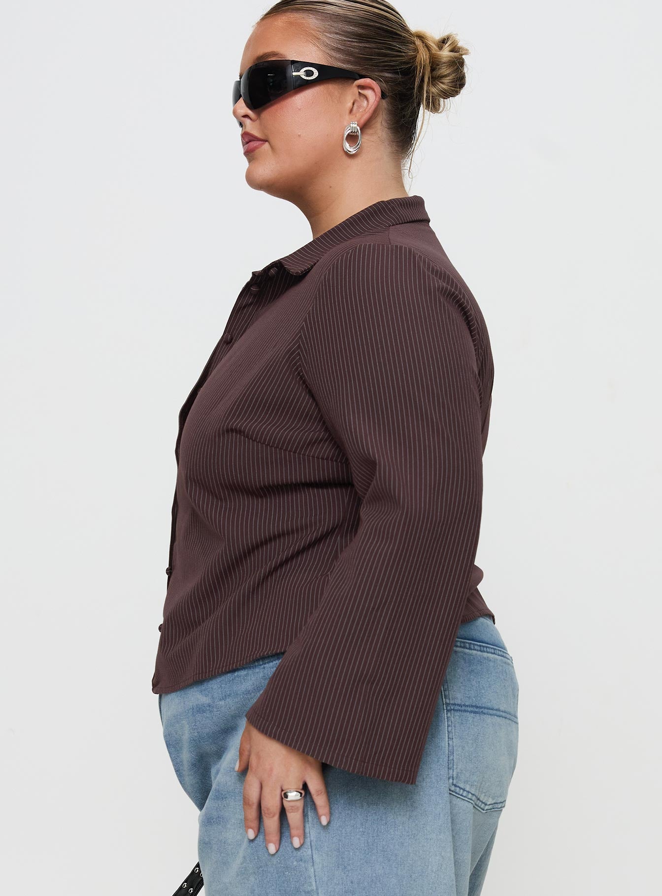 Anni Pinstripe Shirt Brown Curve - Image 4