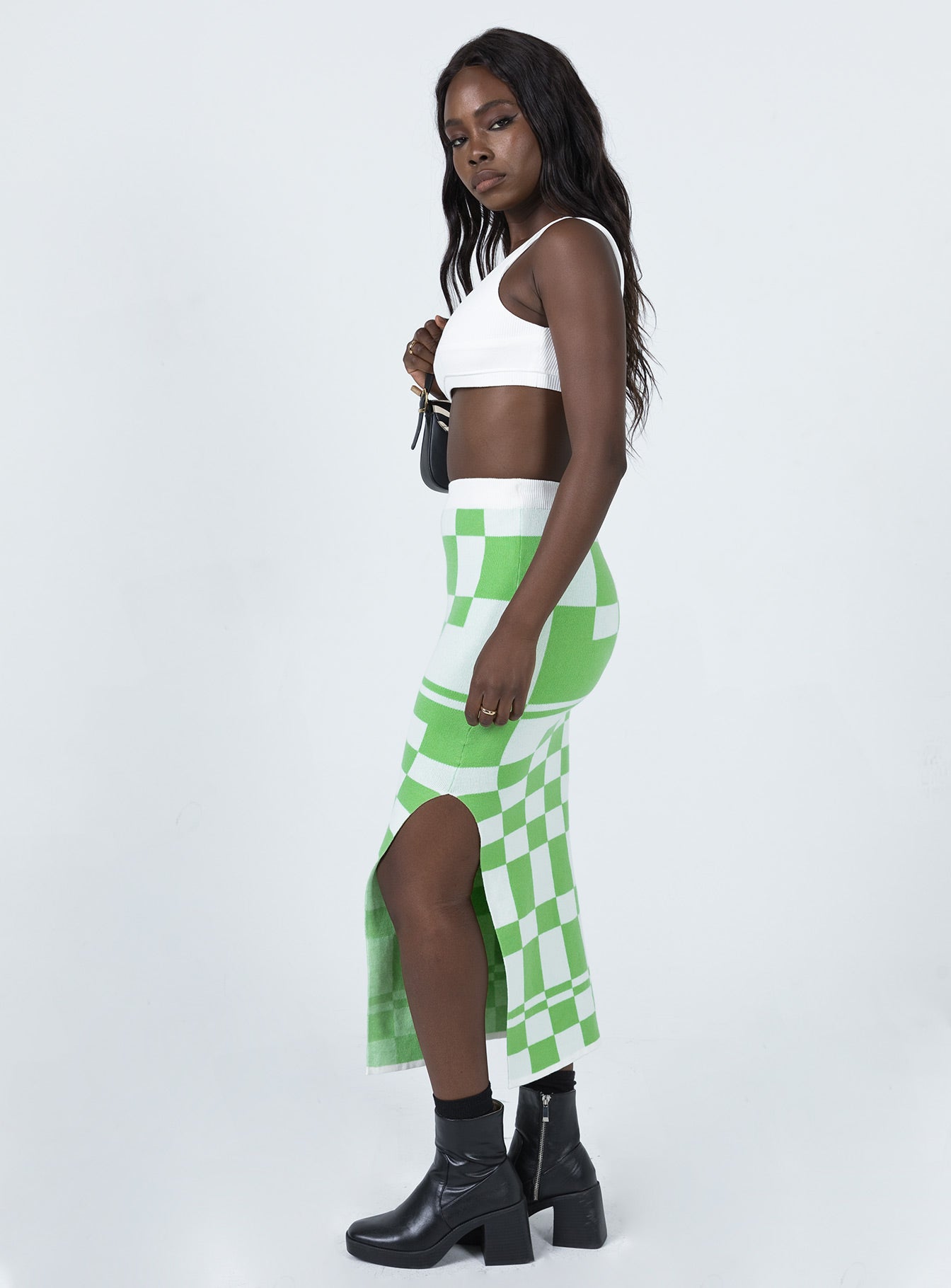 Whitemore Checkboard Midi Skirt Green - Image 3