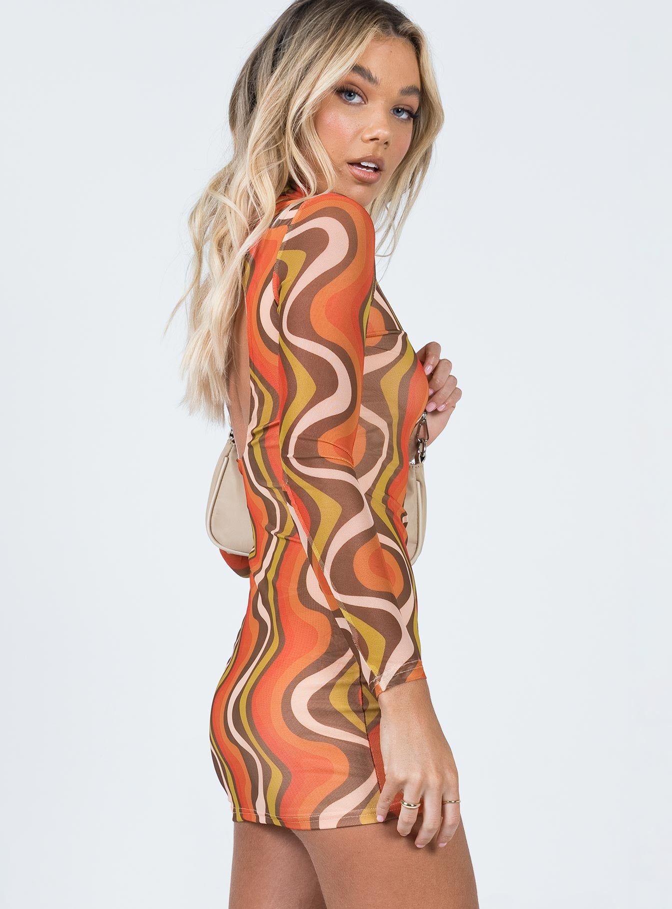 Orion Long Sleeve Mini Dress Orange Multi - Image 4