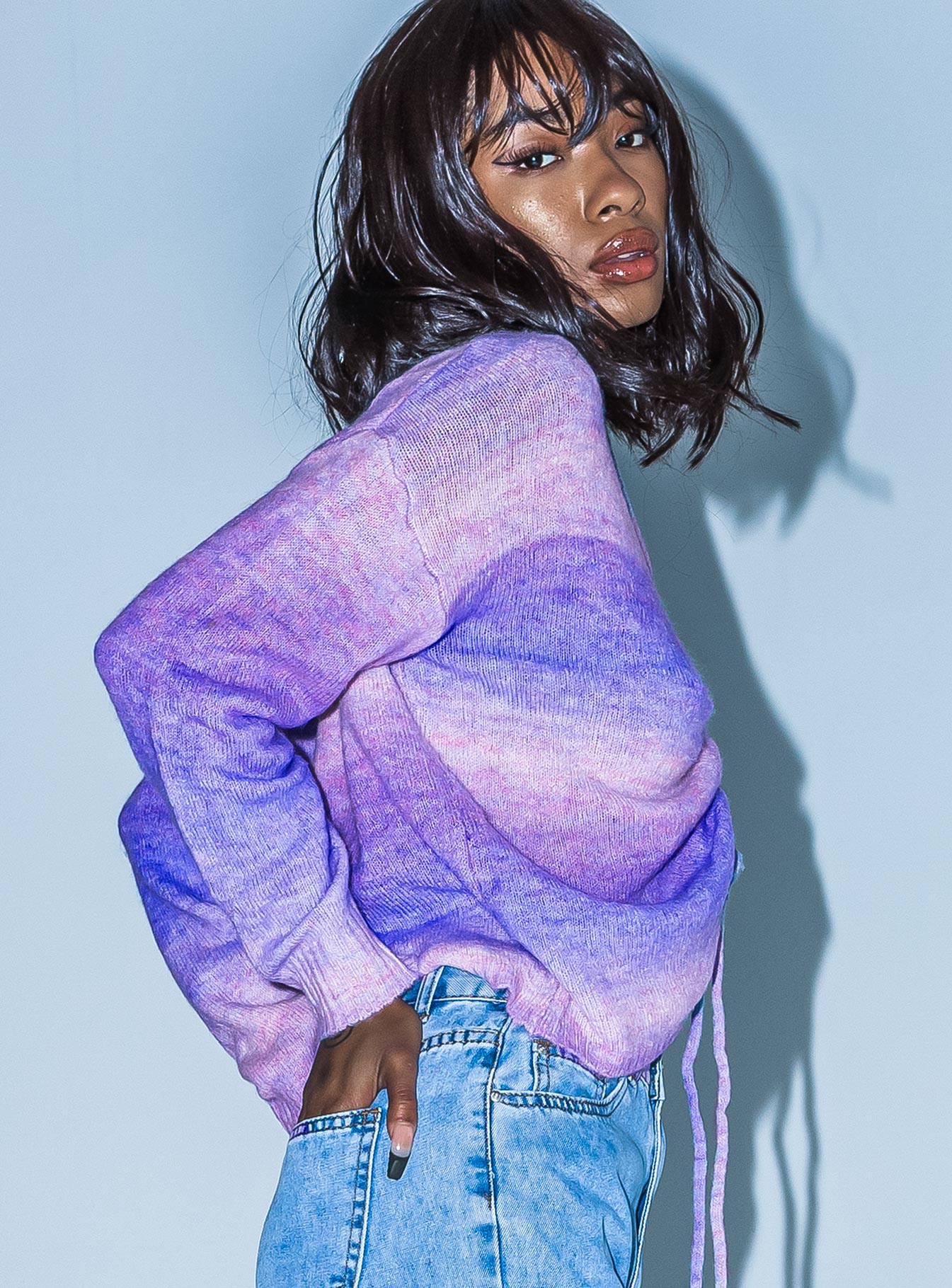 Gwenith Ruched Sweater Purple - Image 3