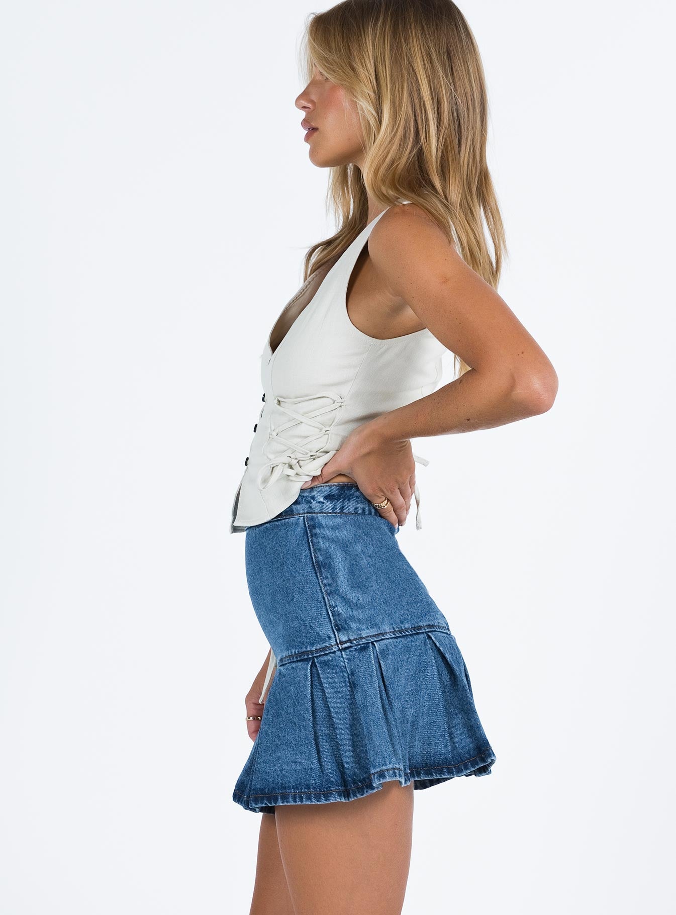 Rescue Me Pleat Mini Skirt Denim - Image 4