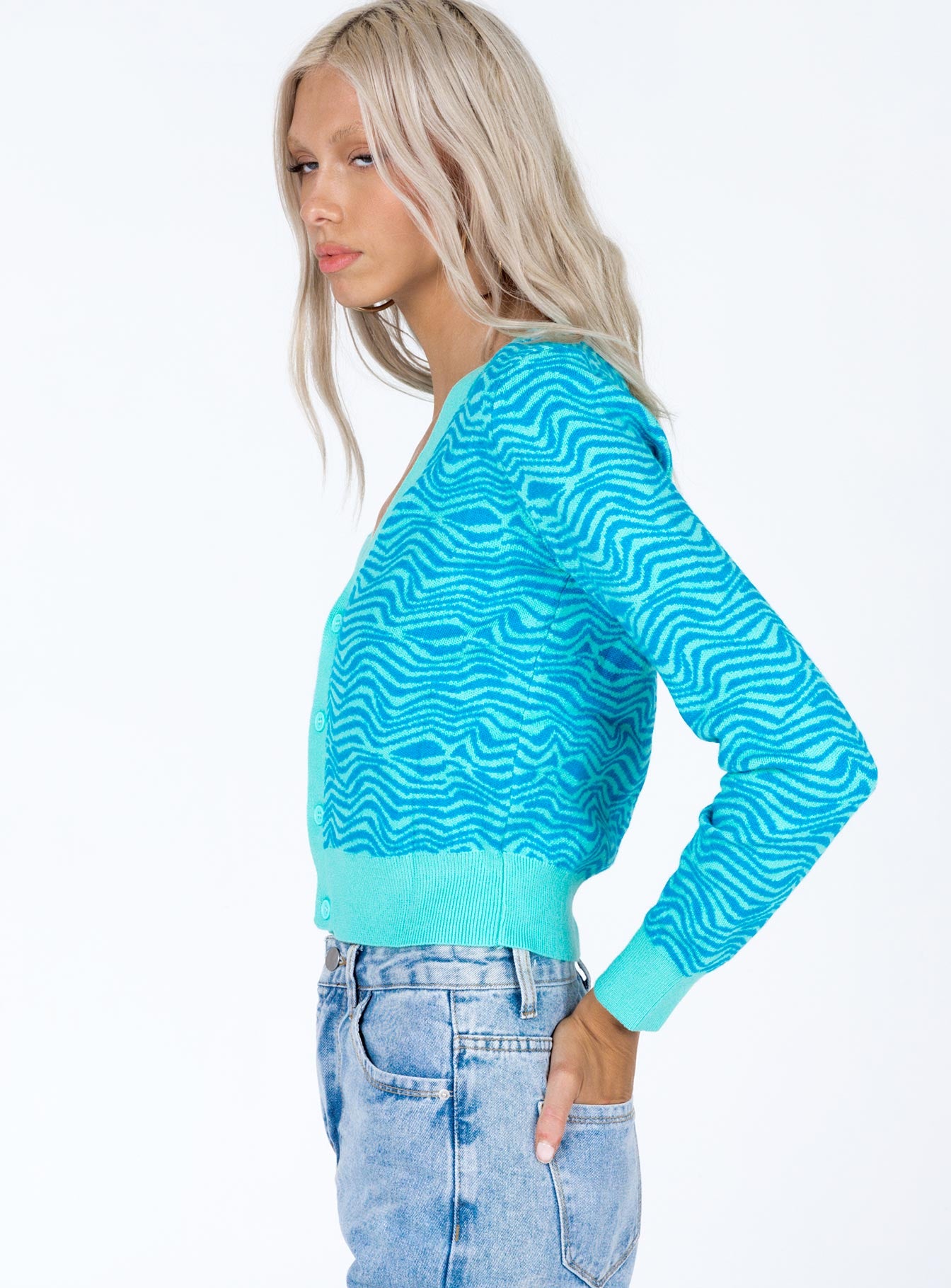 Franc Cropped Cardigan Blue - Image 3