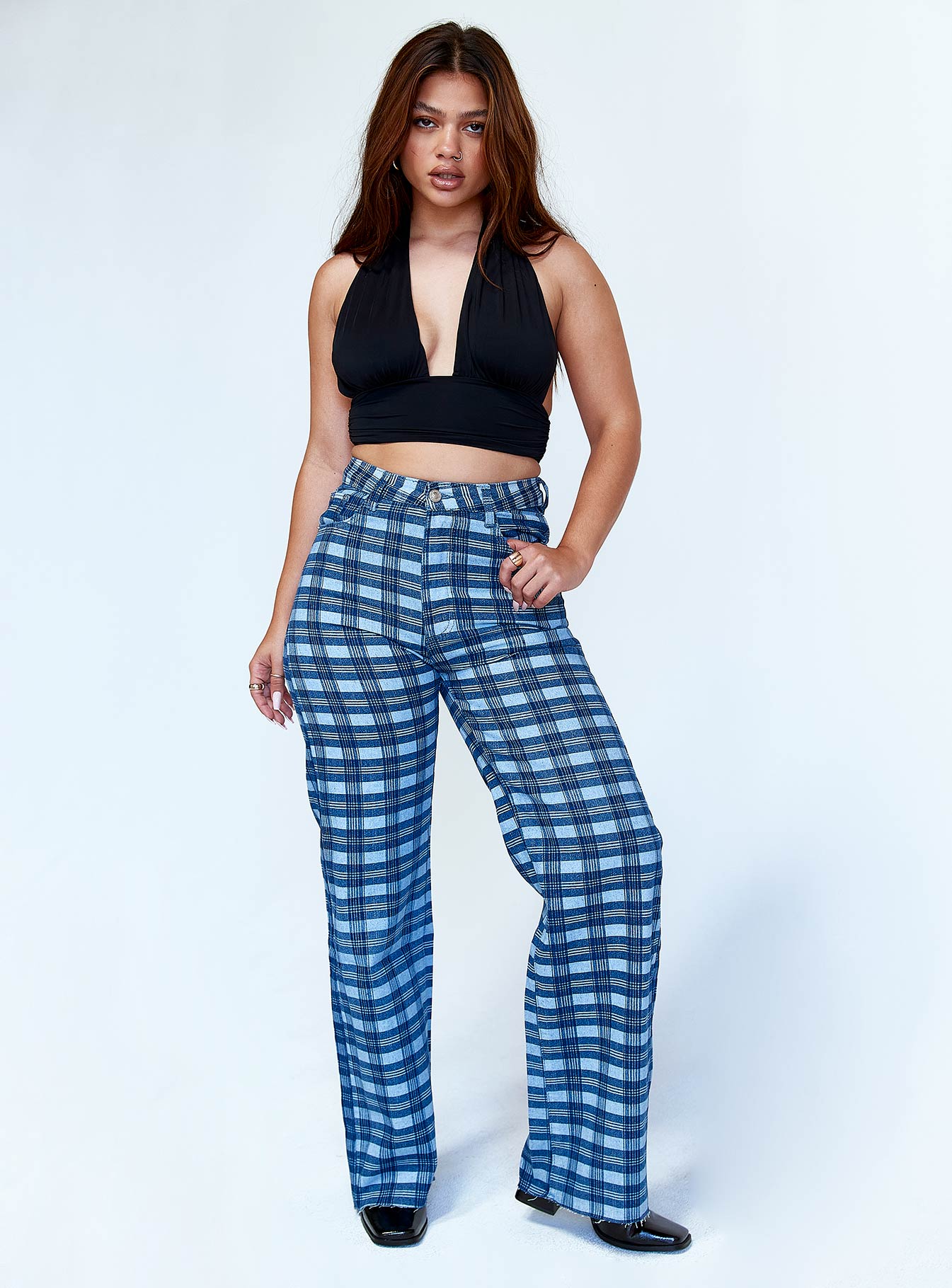 Alice Wide Leg Check Jeans Denim - Image 3