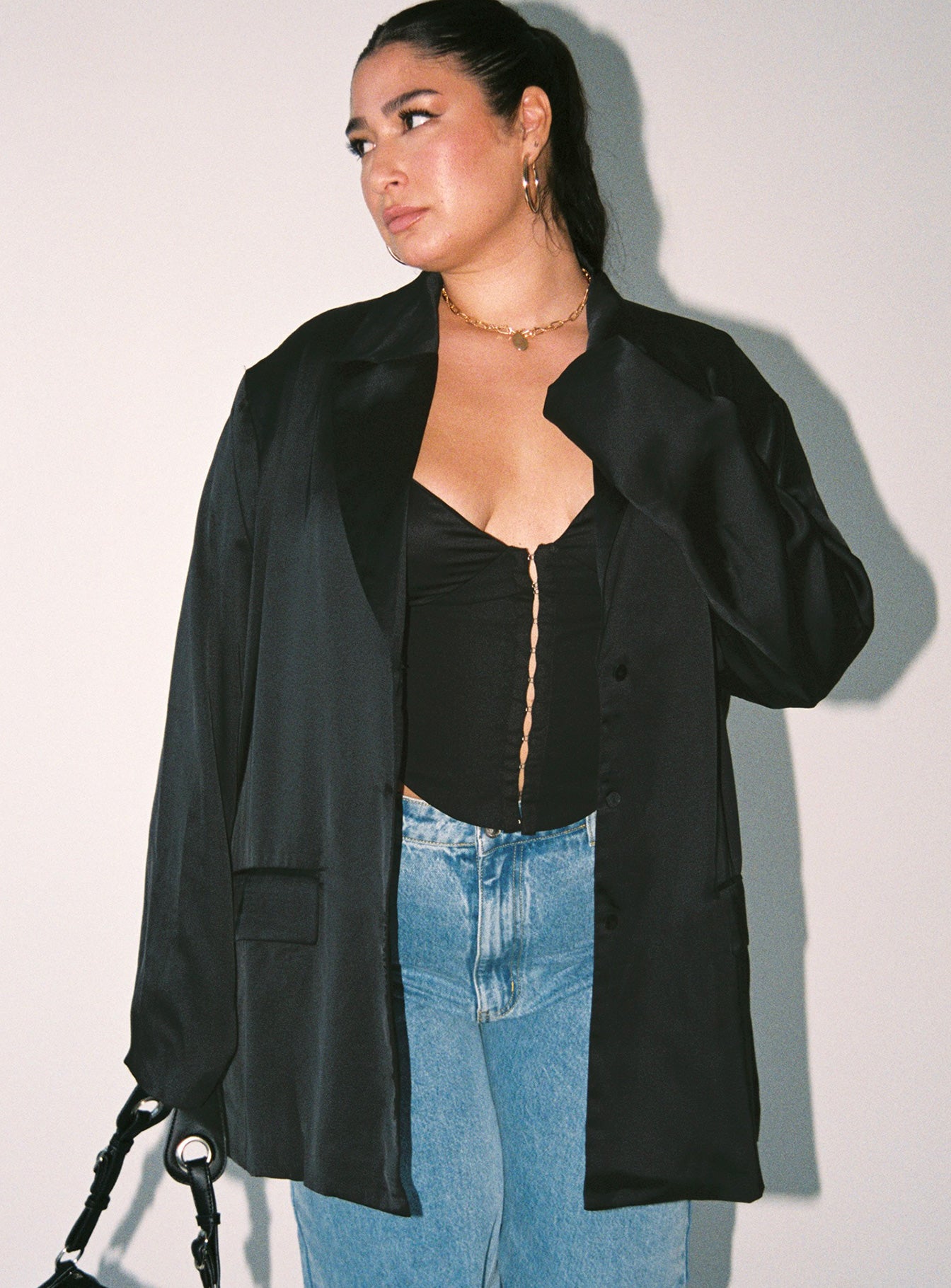 Toddy Satin Blazer Black Curve - Image 3