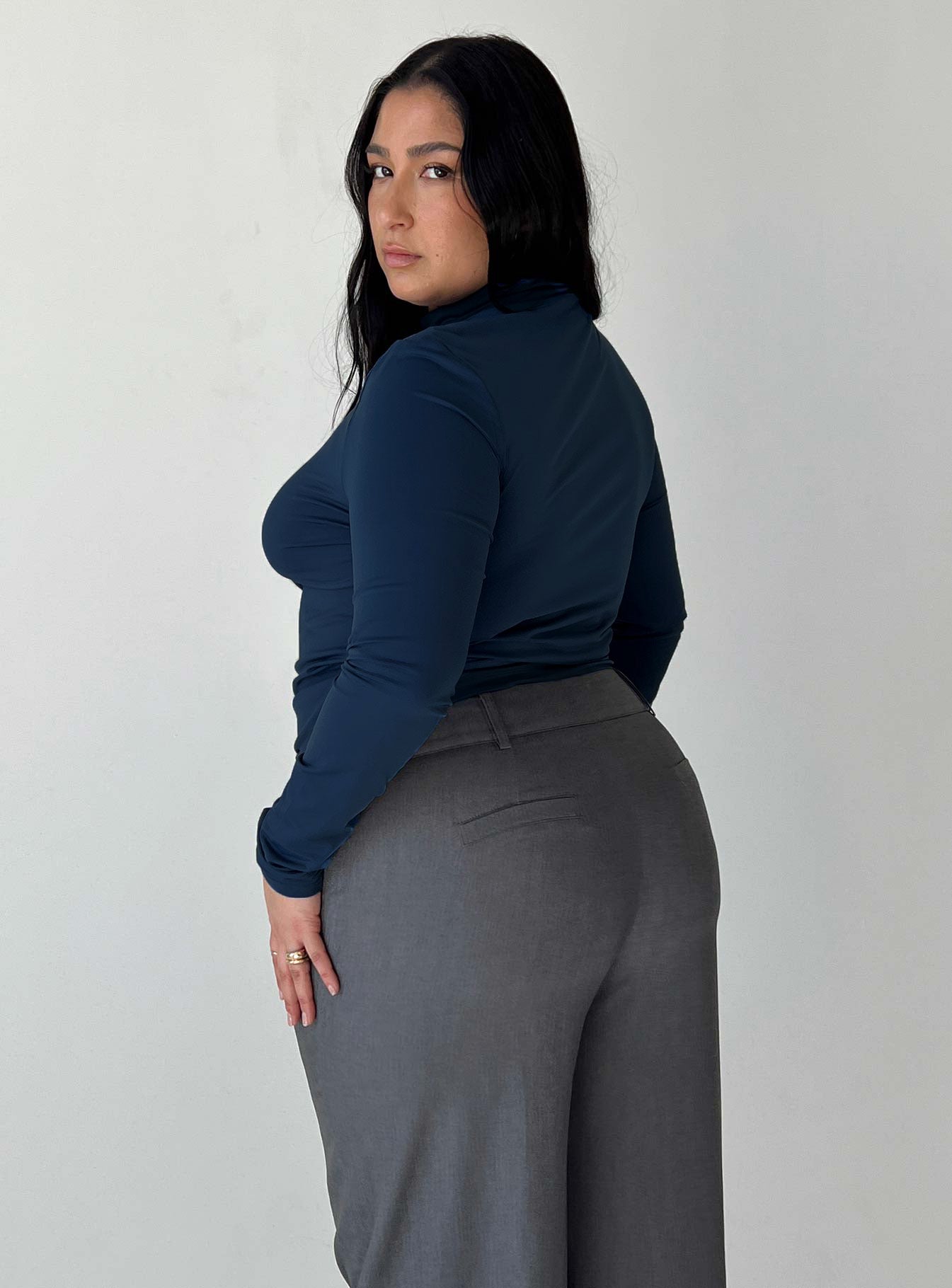 Elysium Long Sleeve Turtleneck Top Navy Curve - Image 3
