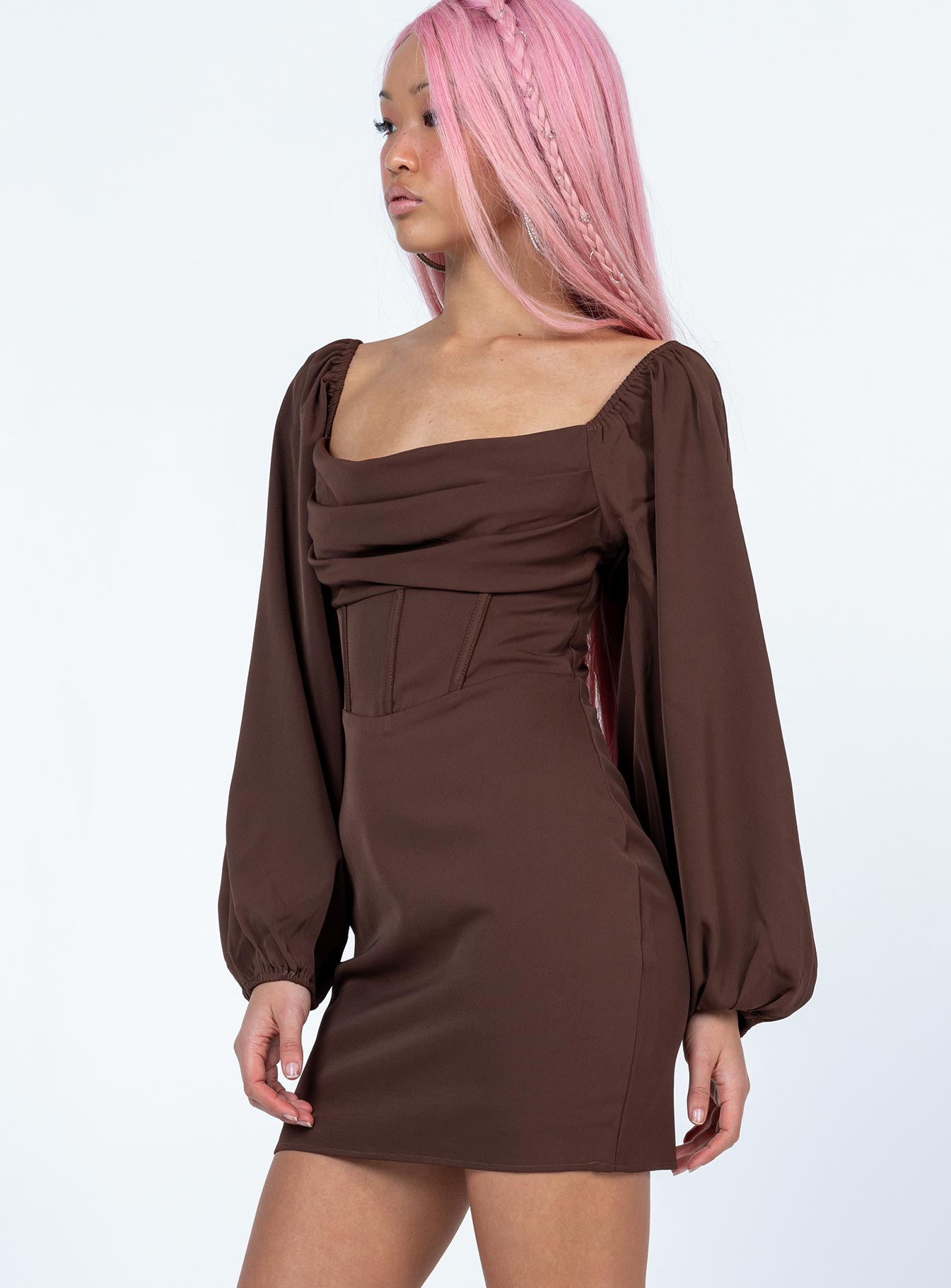 Lillie Long Sleeve Mini Dress Brown - Image 8