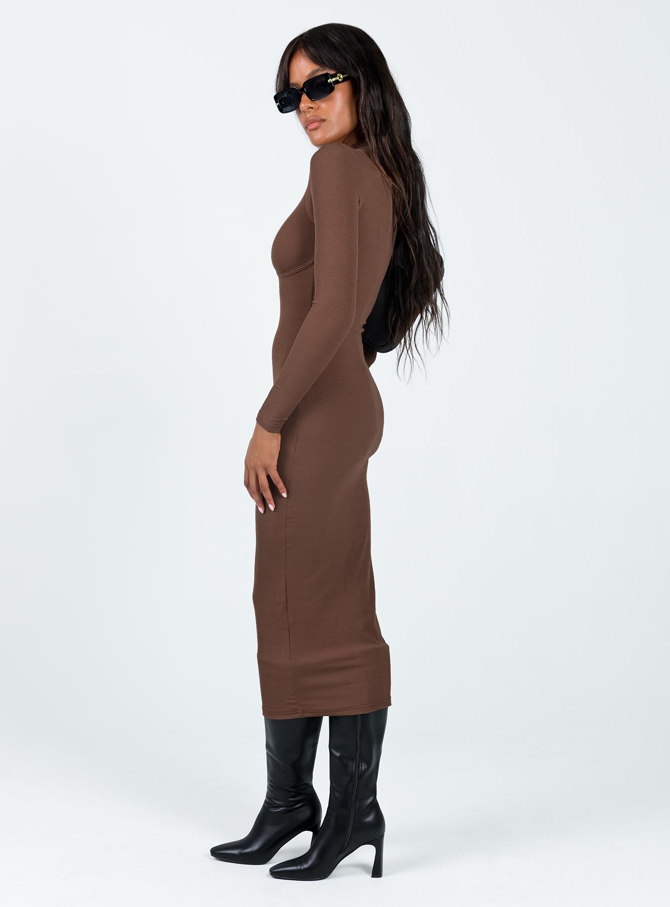 Llandil Long Sleeve Midi Dress Brown - Image 4
