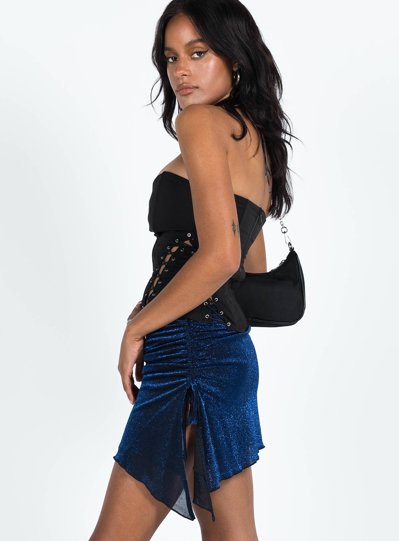 Elinor Asymmetric Mini Skirt Navy - Image 4