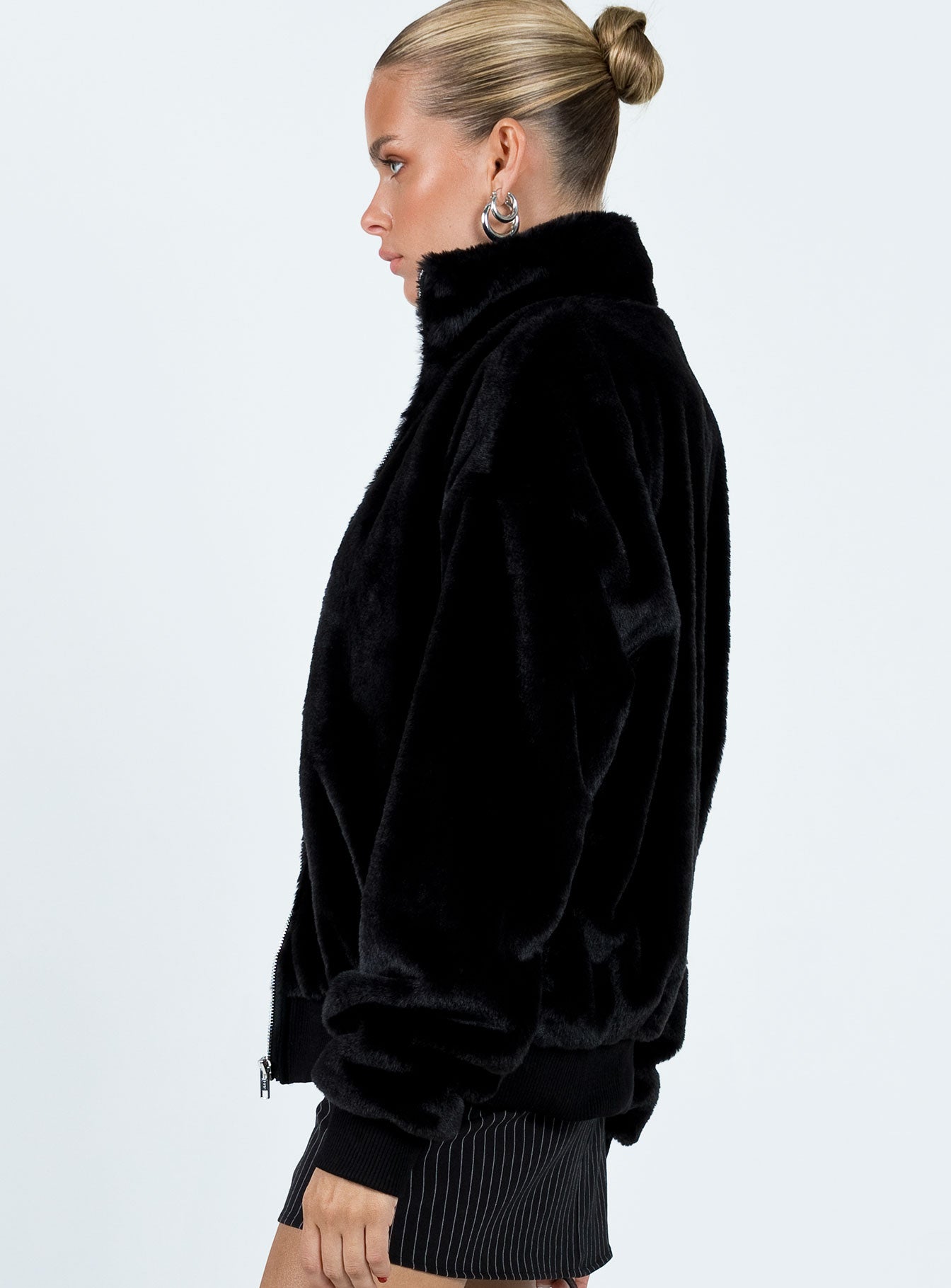 Cloyne Faux Fur Bomber Jacket Black - Image 3