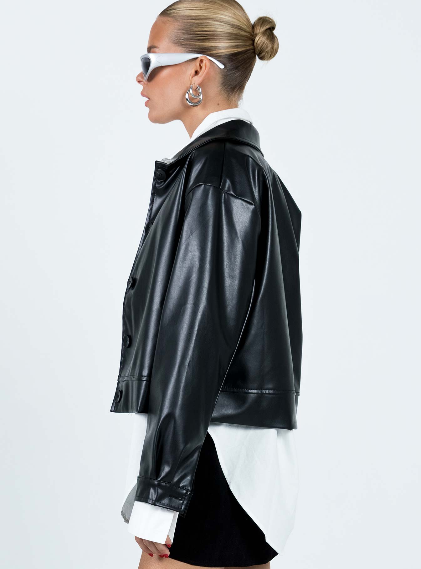 Yuka Faux Leather Jacket Black - Image 3