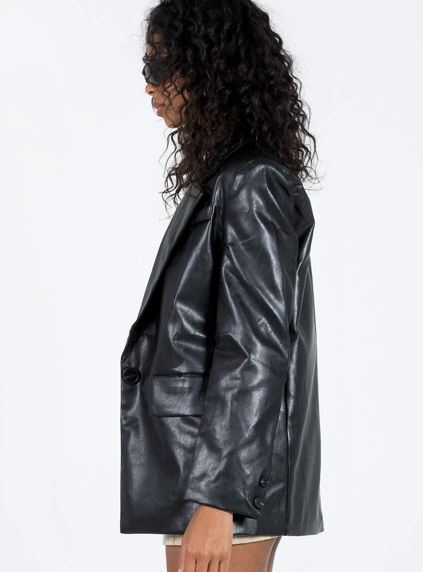 Jocelyn Faux Leather Blazer Black - Image 4