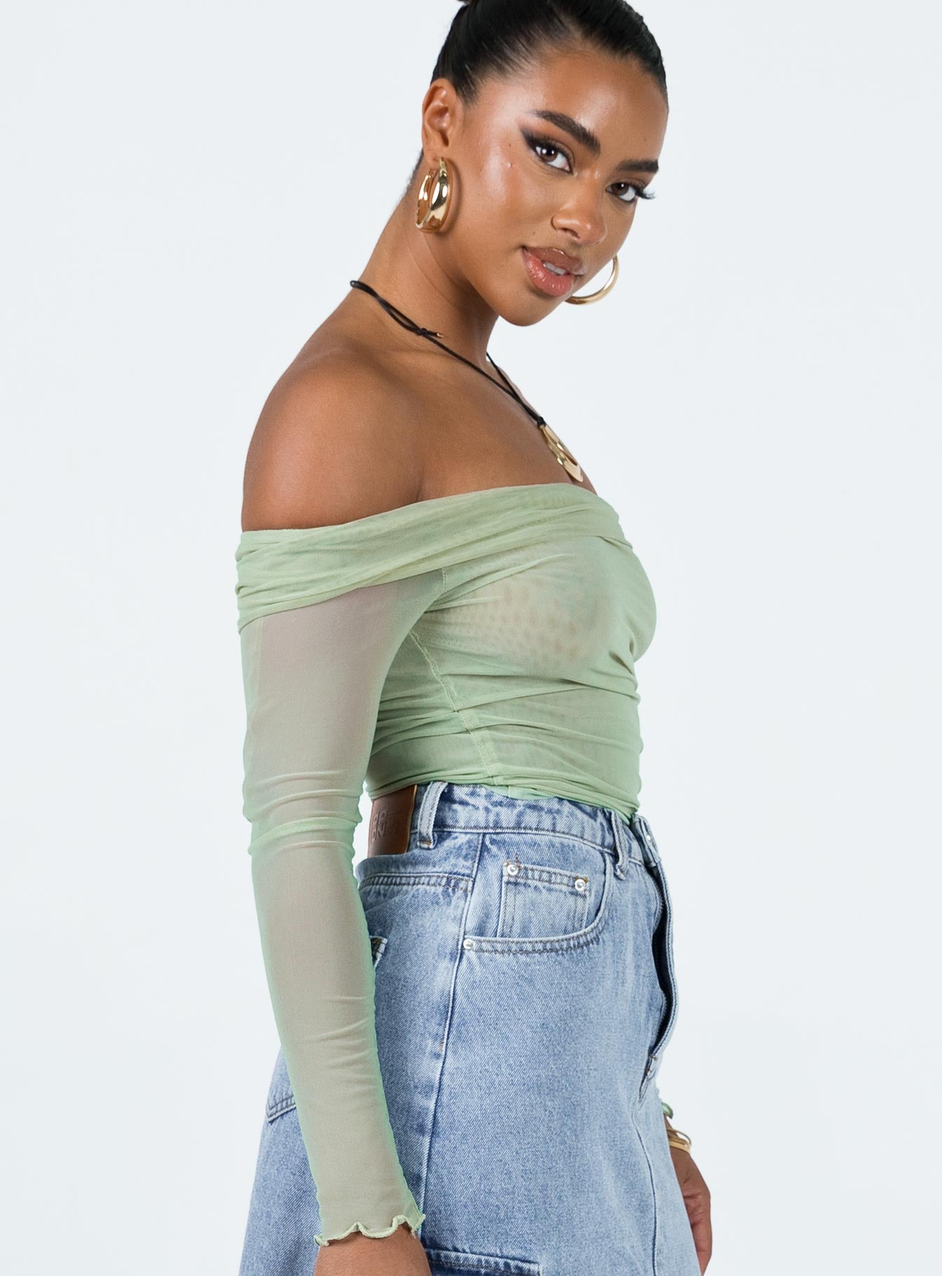 Gryce Off The Shoulder Top Green - Image 4