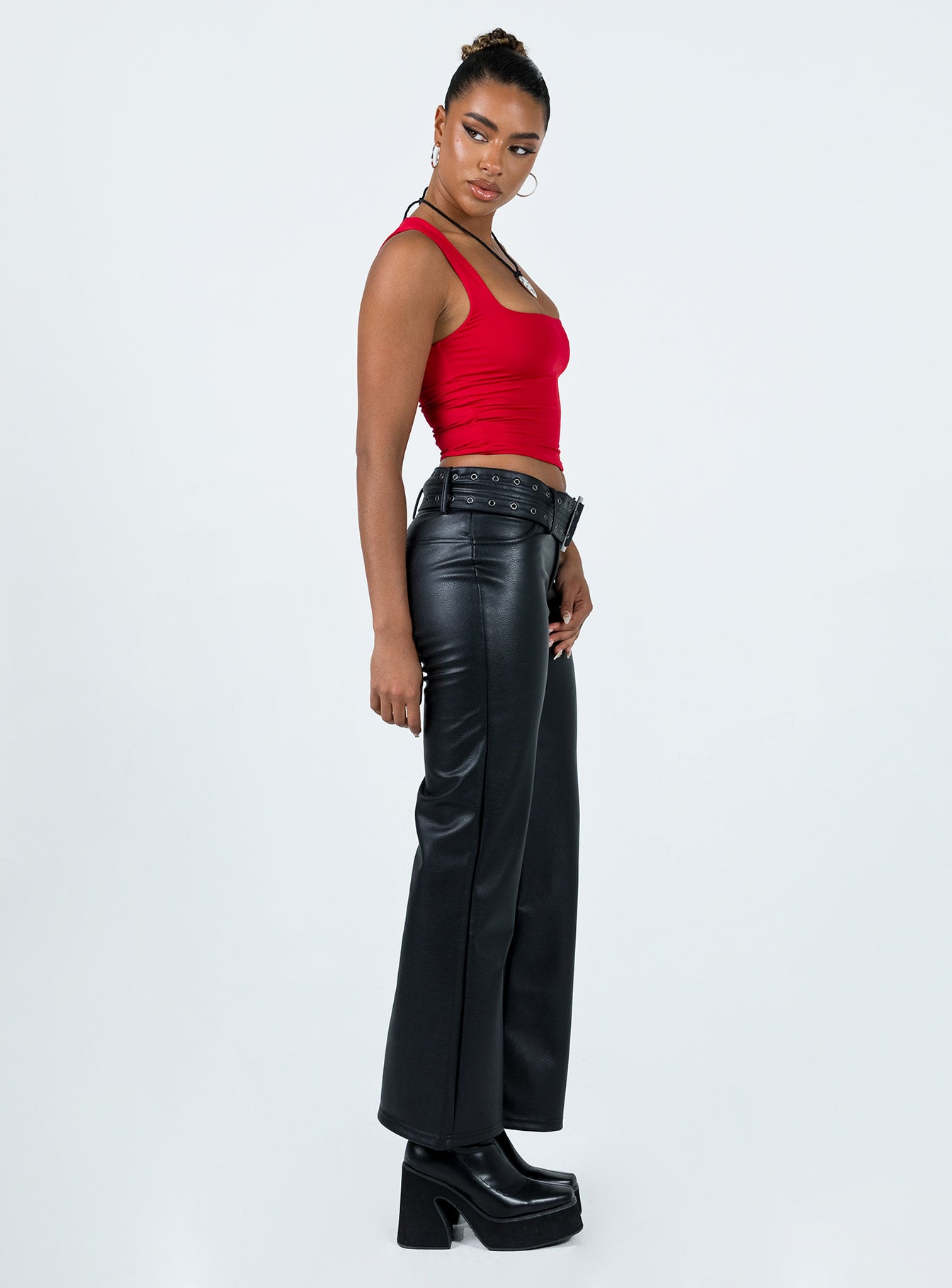 Torridon Eyelet Belt Faux Leather Pants Black - Image 3