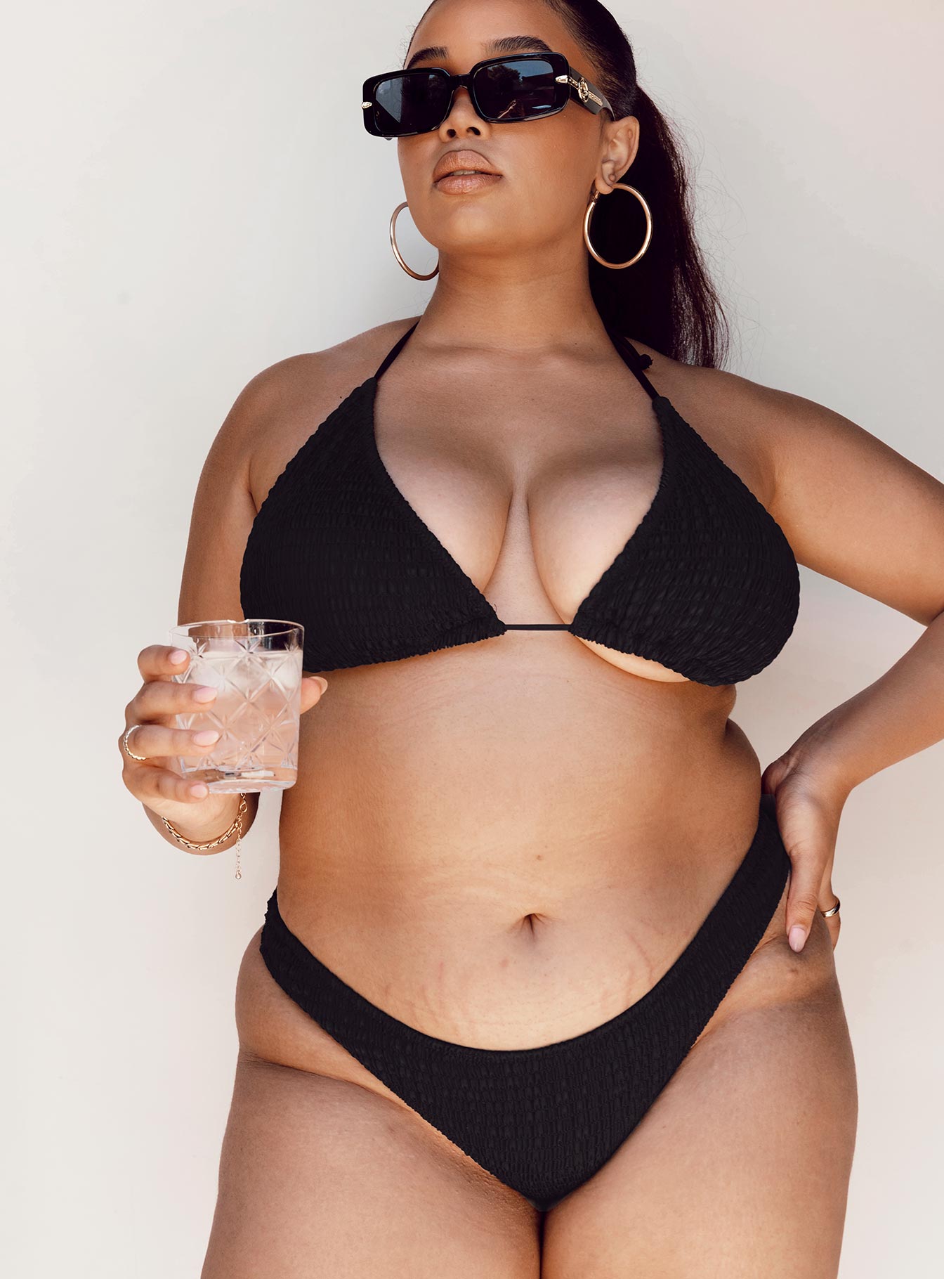 Blanca Triangle Shirred Bikini Top Black Curve - Image 3