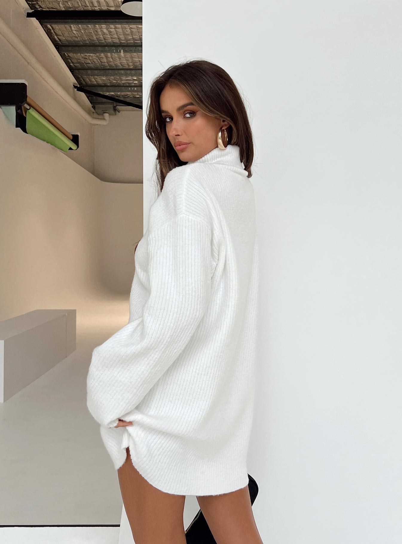 Sonelle Long Sleeve Knit Mini Dress White - Image 9