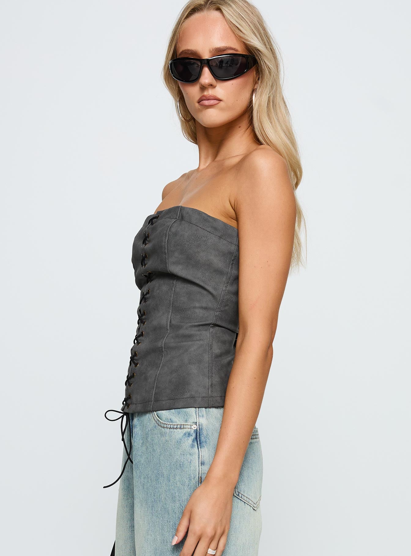 Soft Spoken Strapless Tie Up Top Black - Image 3